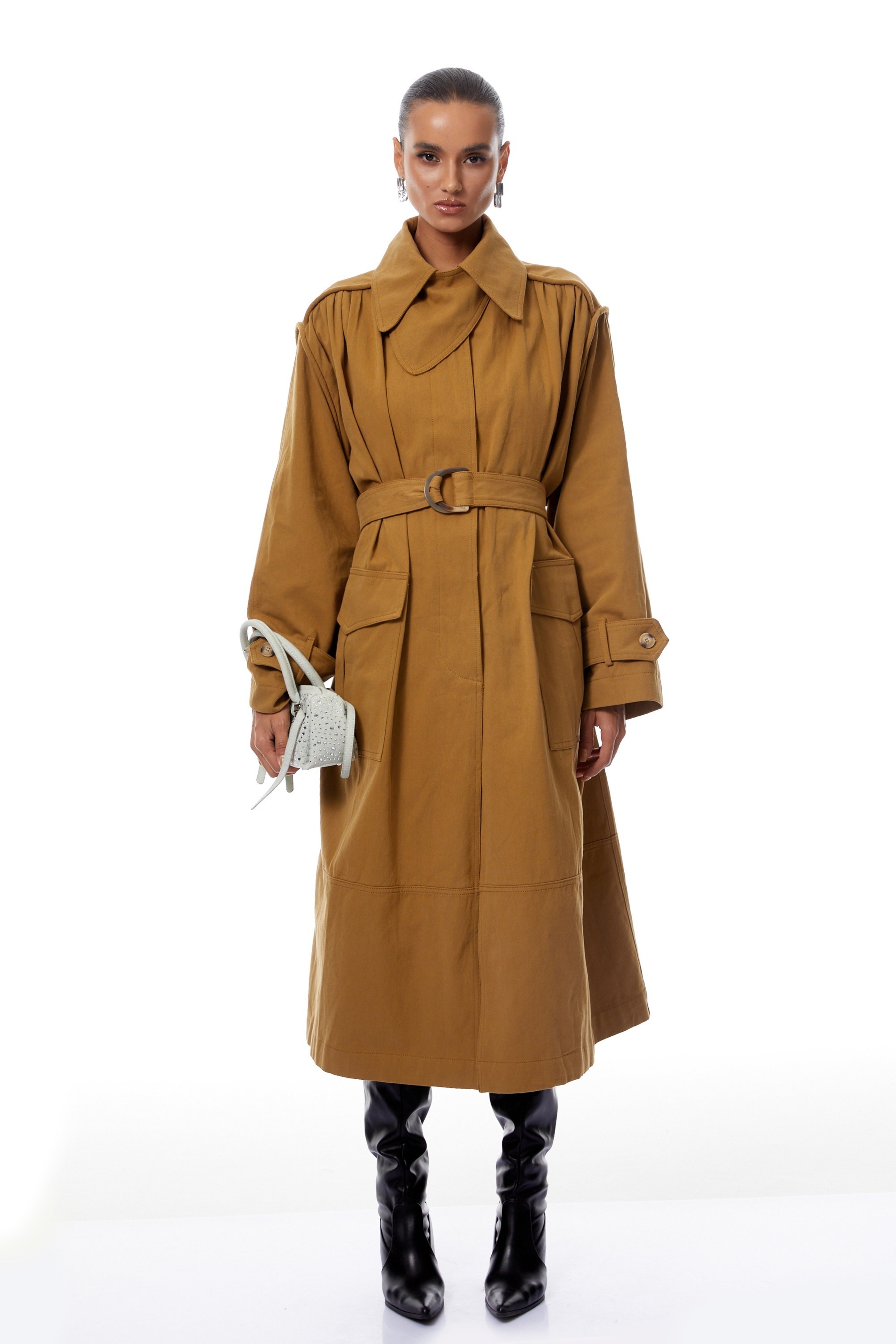 Daniela Ginger Belted Long Trench Coat