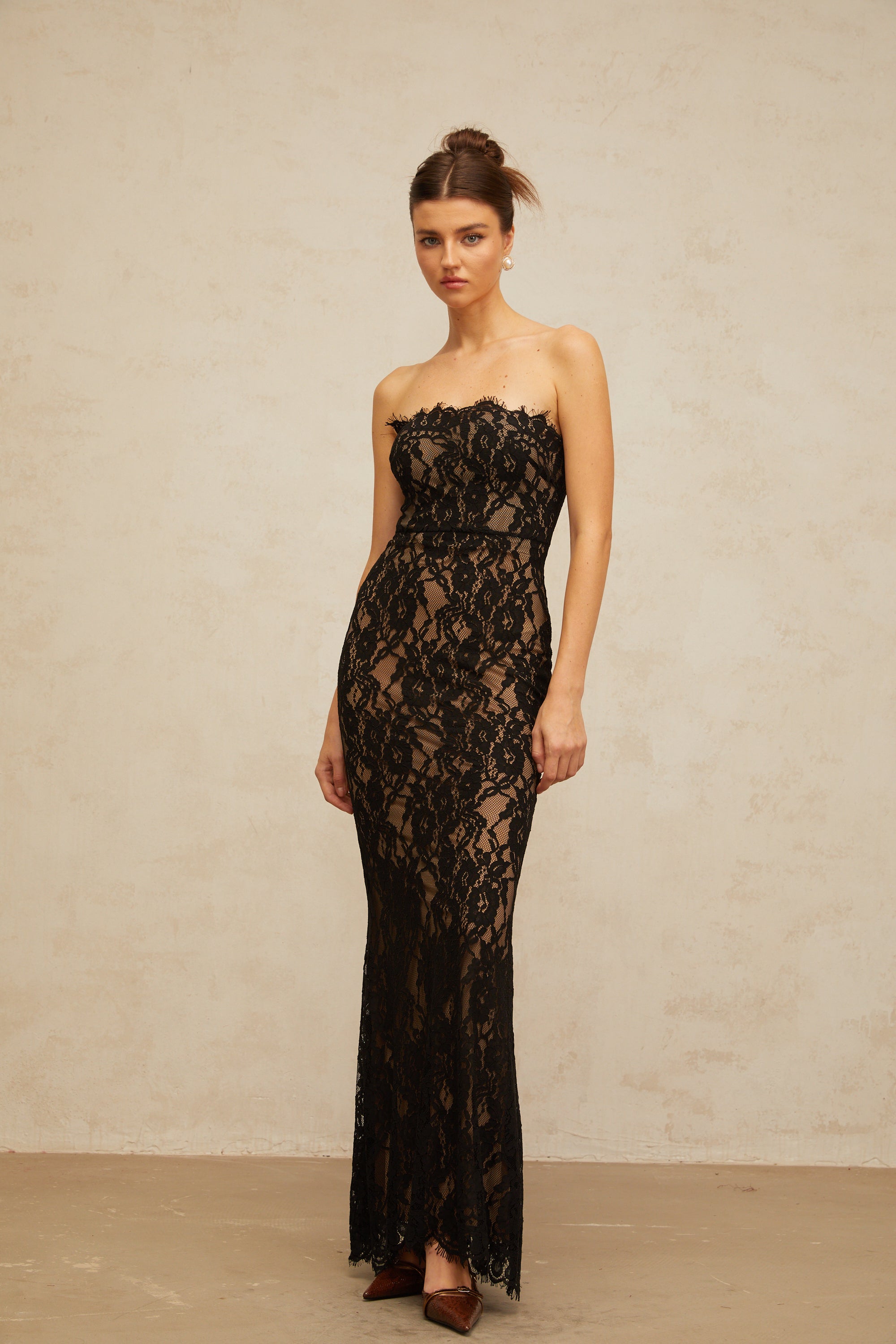 Ivonne black floral-lace mermaid maxi dress