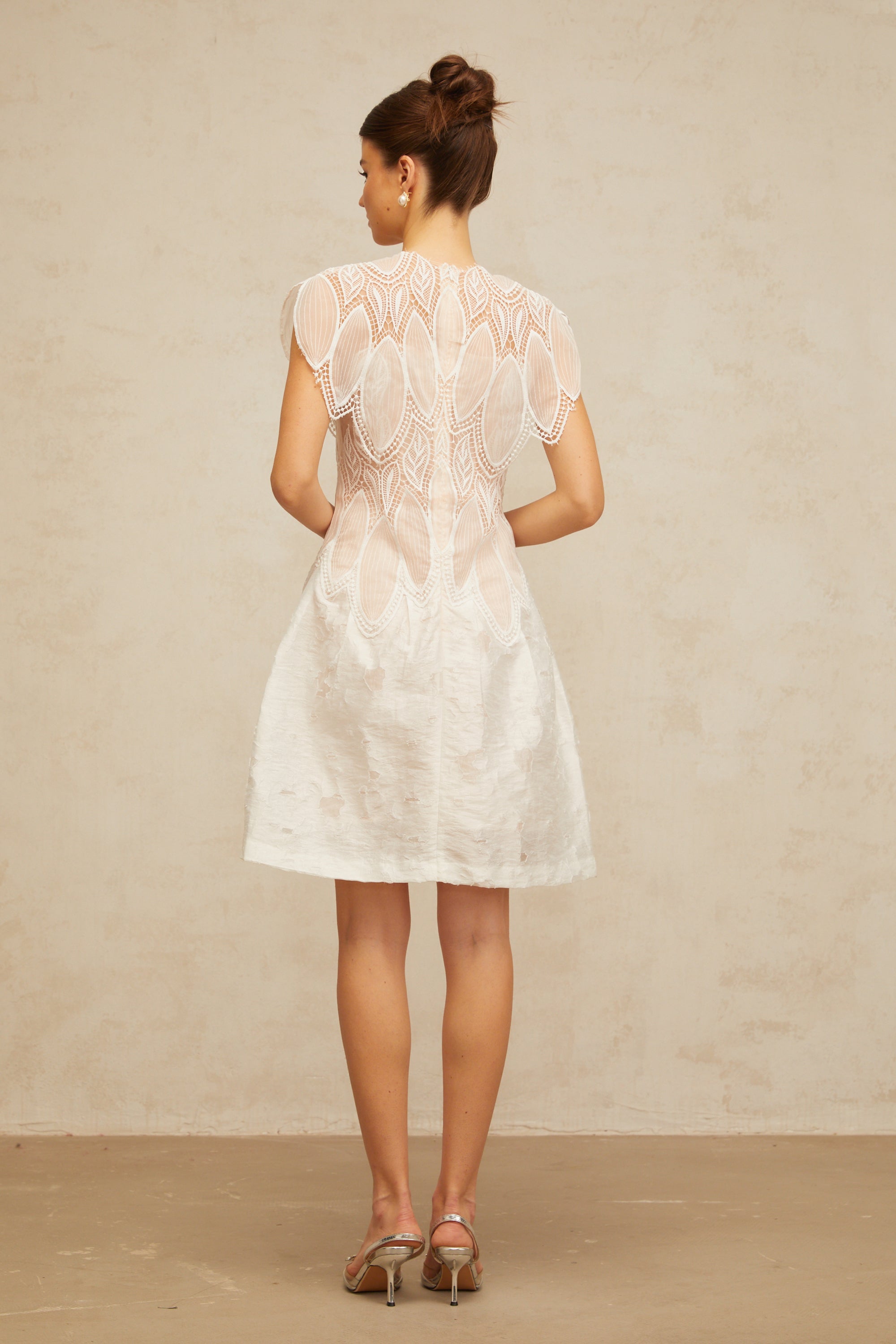 Clémence white 3D-petal corded-lace mini dress