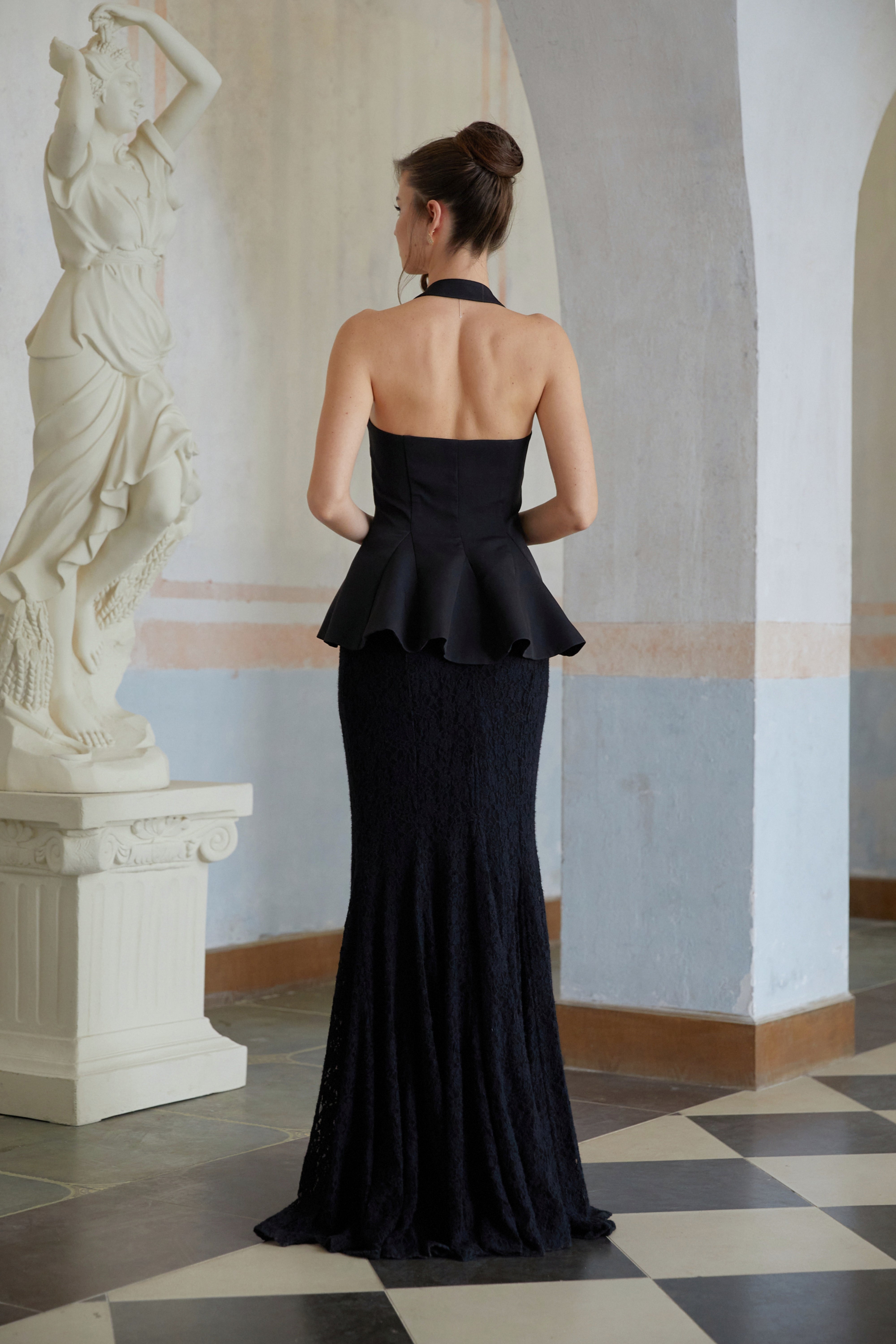 Whitley Black Halterneck Top & Lace Skirt Set