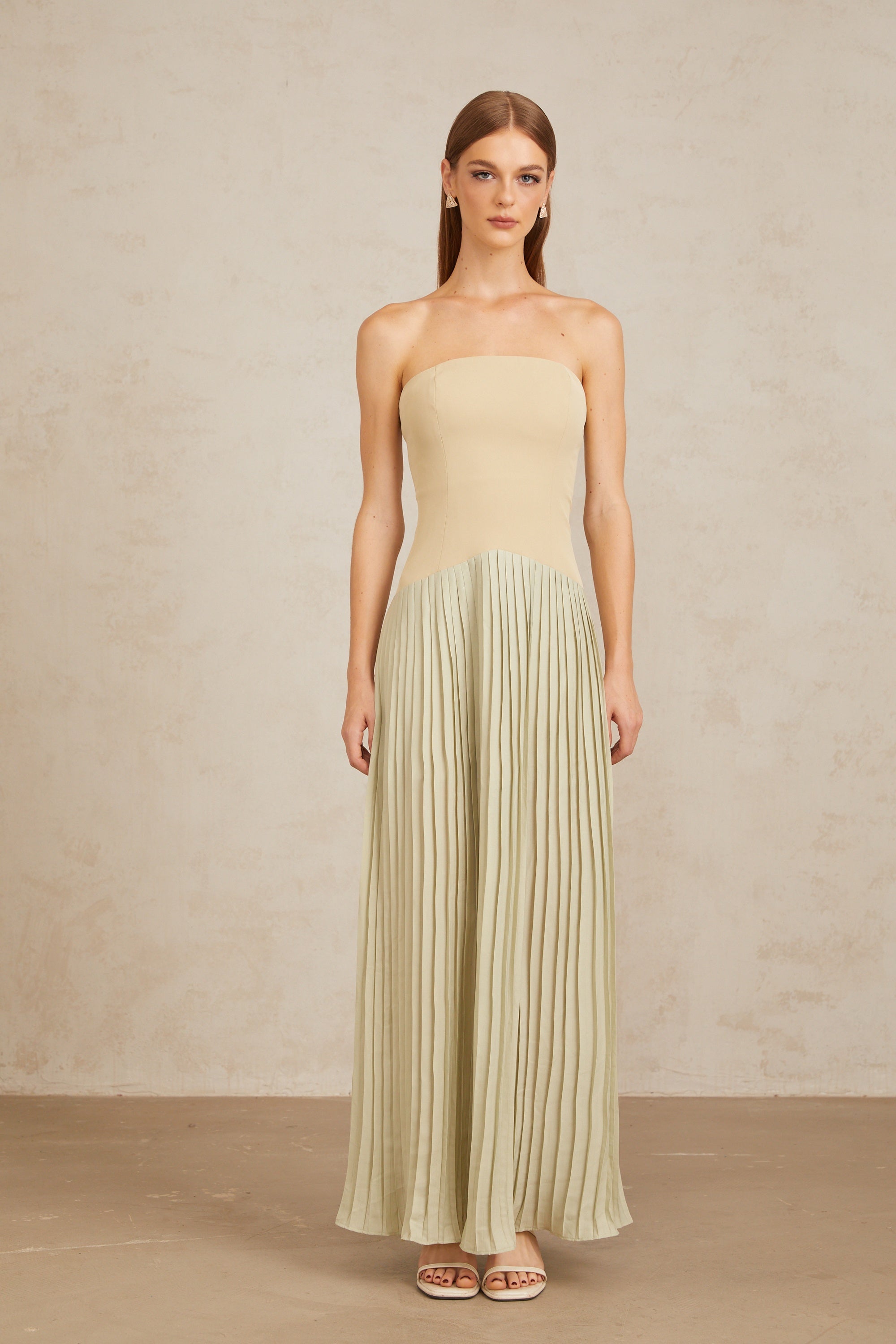 Mirja Green Pleated Corset Maxi Dress (Final Sale-US Only)