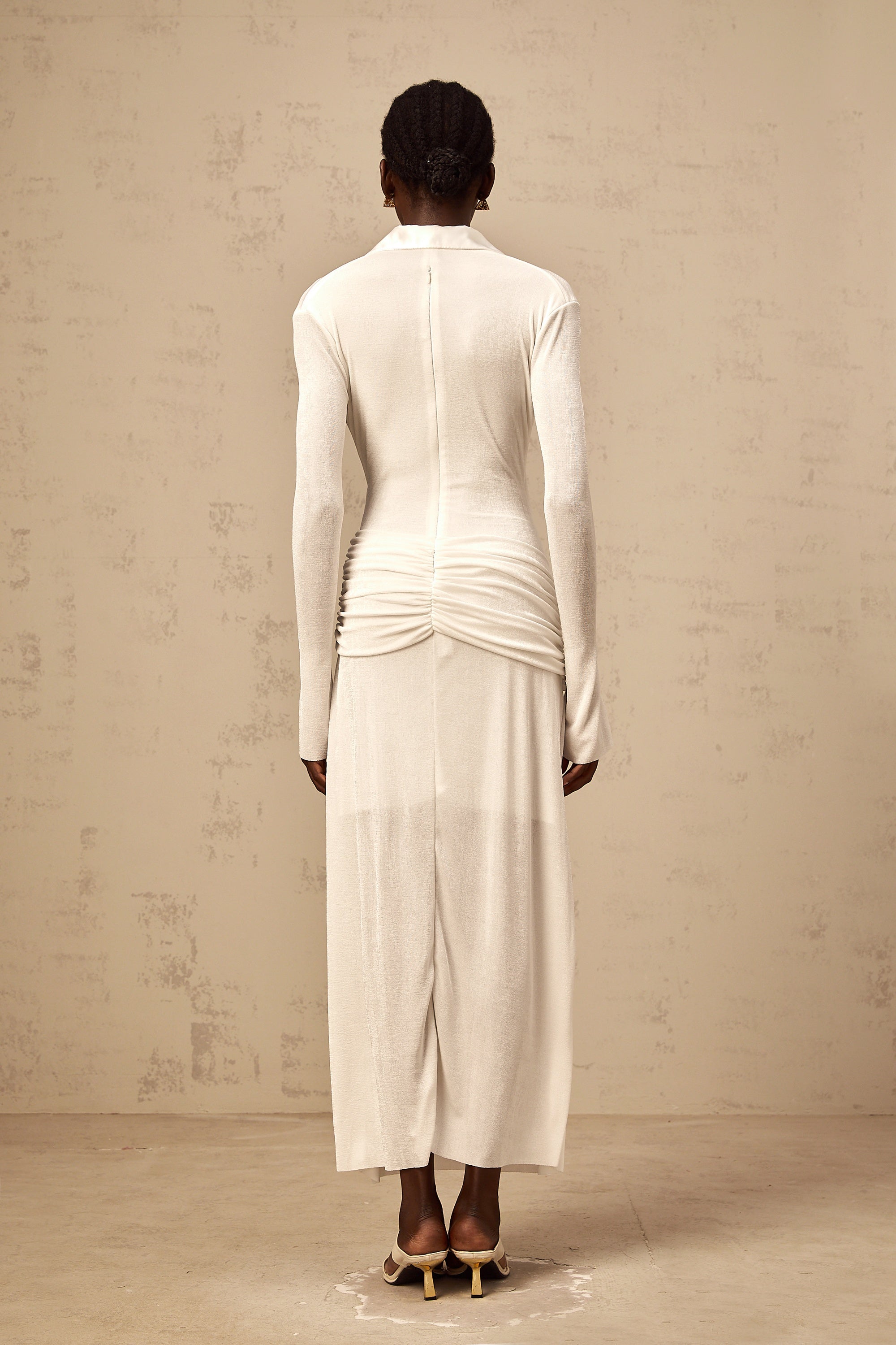Térébenthine white ruched knit maxi dress