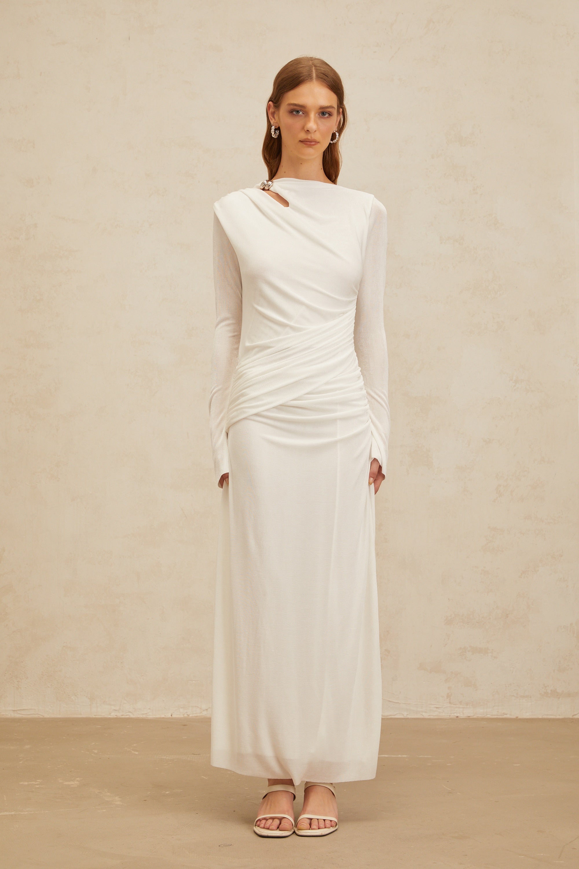 Daneysha White Ruched Maxi Gown