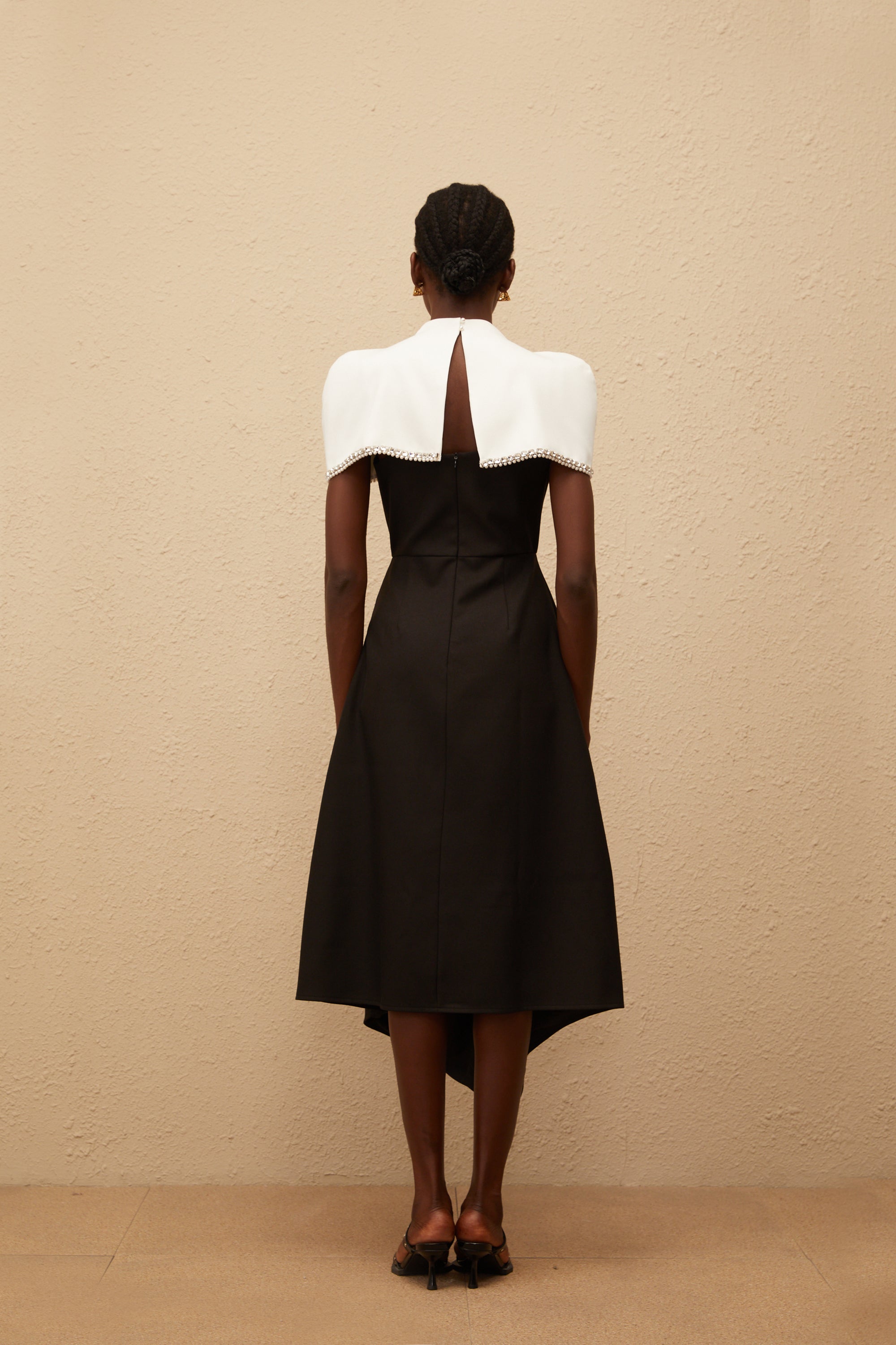 Fabienne Color Block Midi Dress with Embellished Shawl