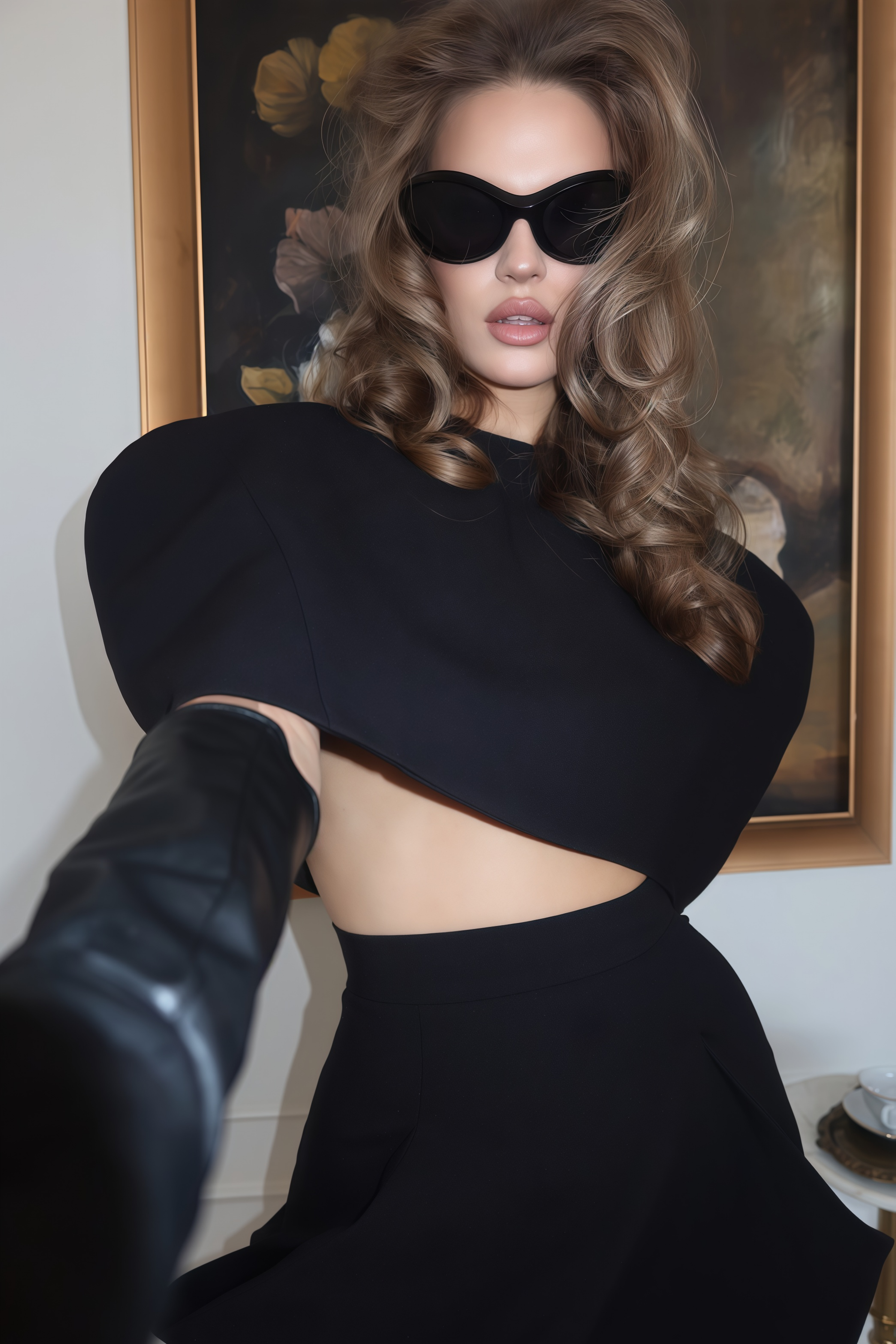 Shiva Black Structured Cape & Asymmetrical Skirt Set