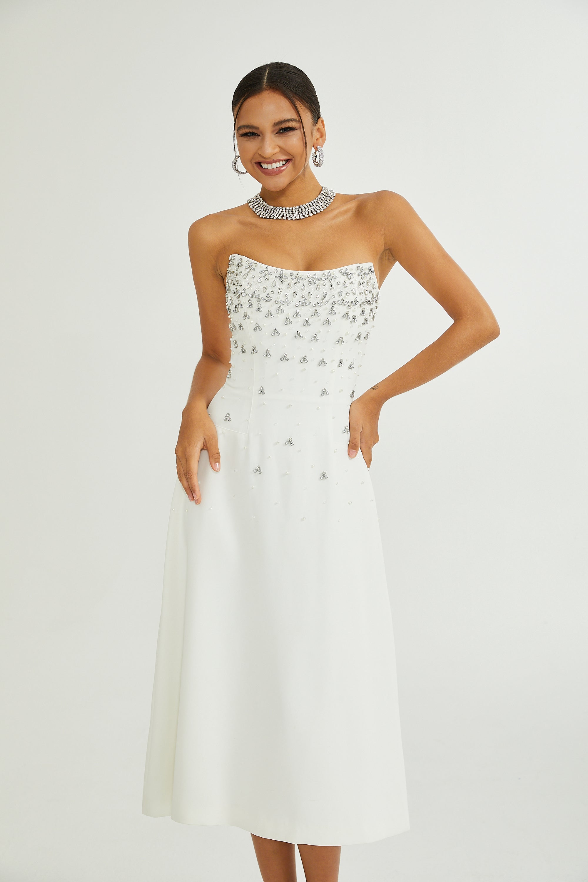 Melisande white embellished midi dress (US Only)