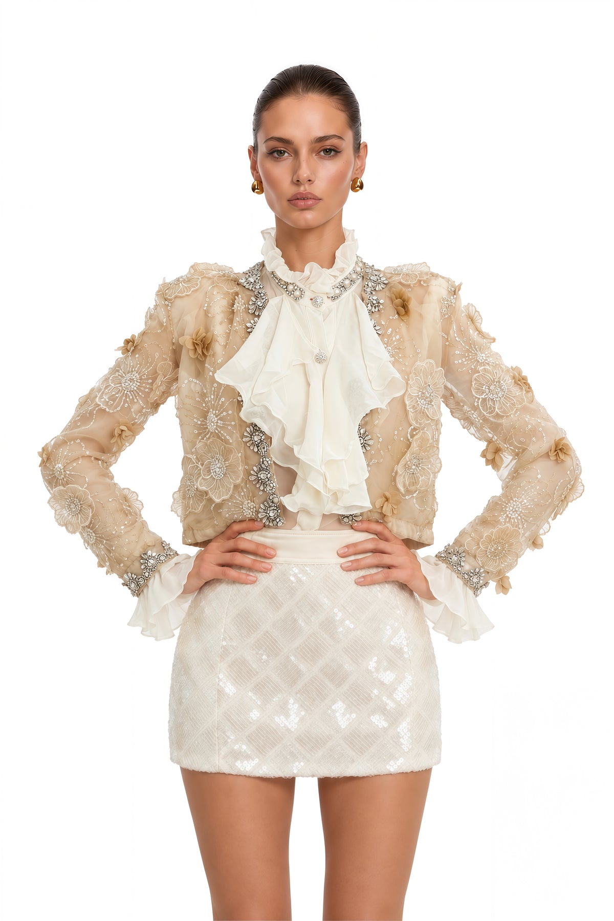 Liane semi-sheer flower beaded organza jacket