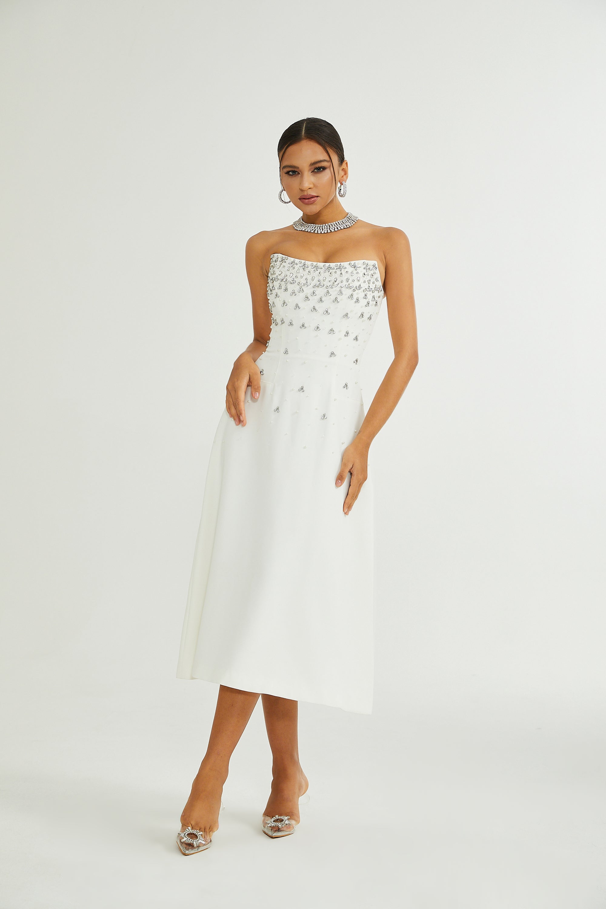 Melisande white embellished midi dress (US Only)