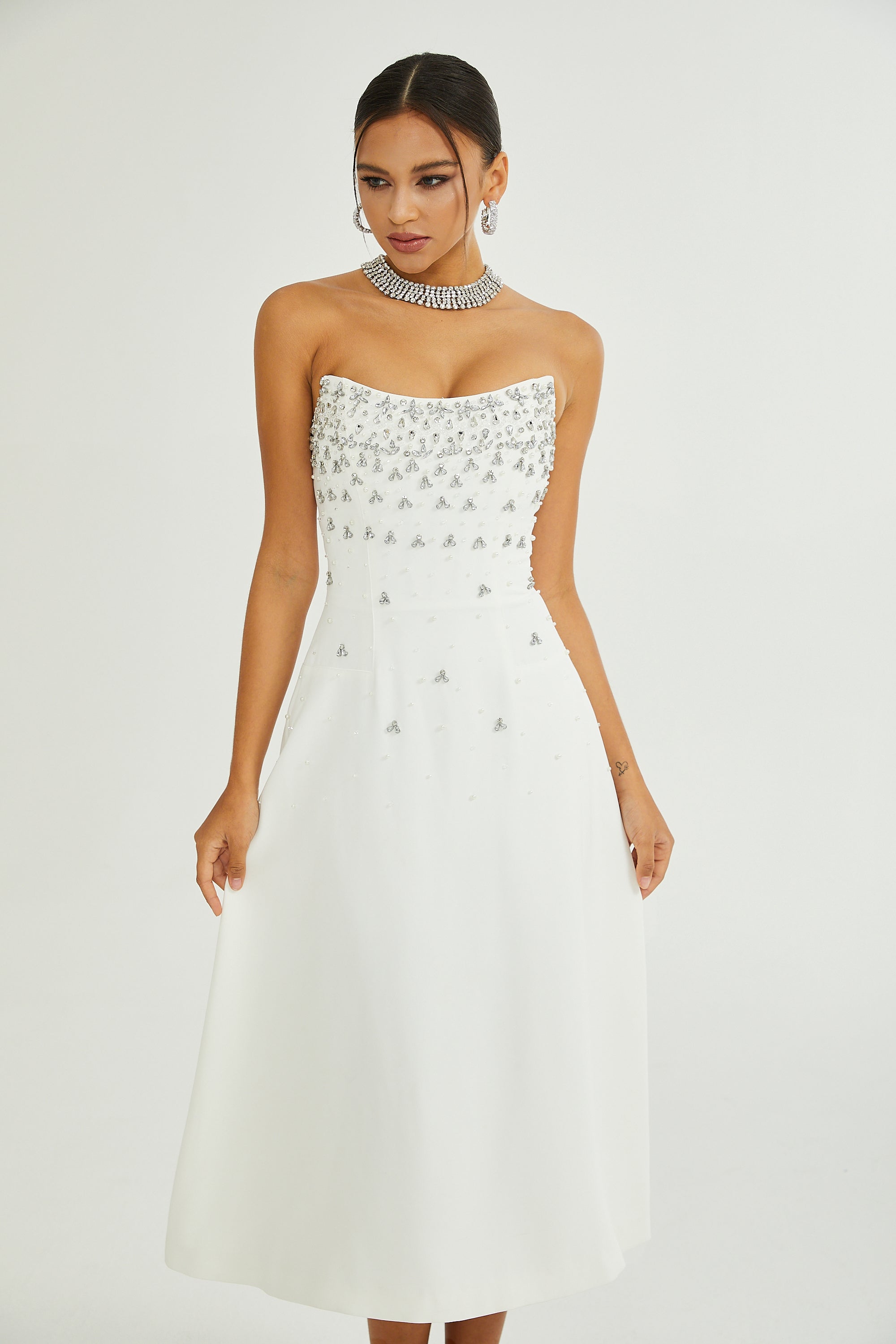 Melisande white embellished midi dress (US Only)