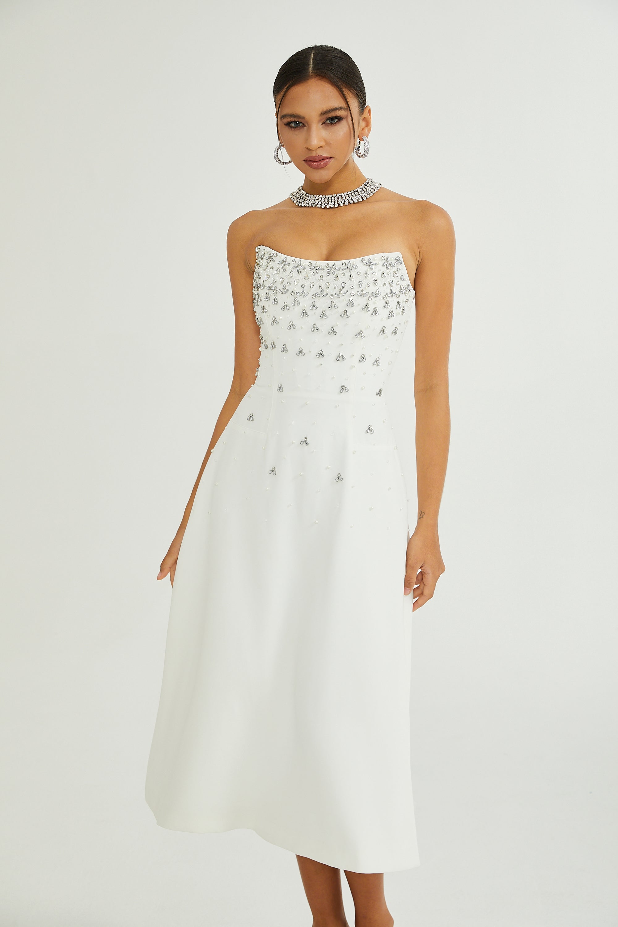 Melisande white embellished midi dress (US Only)