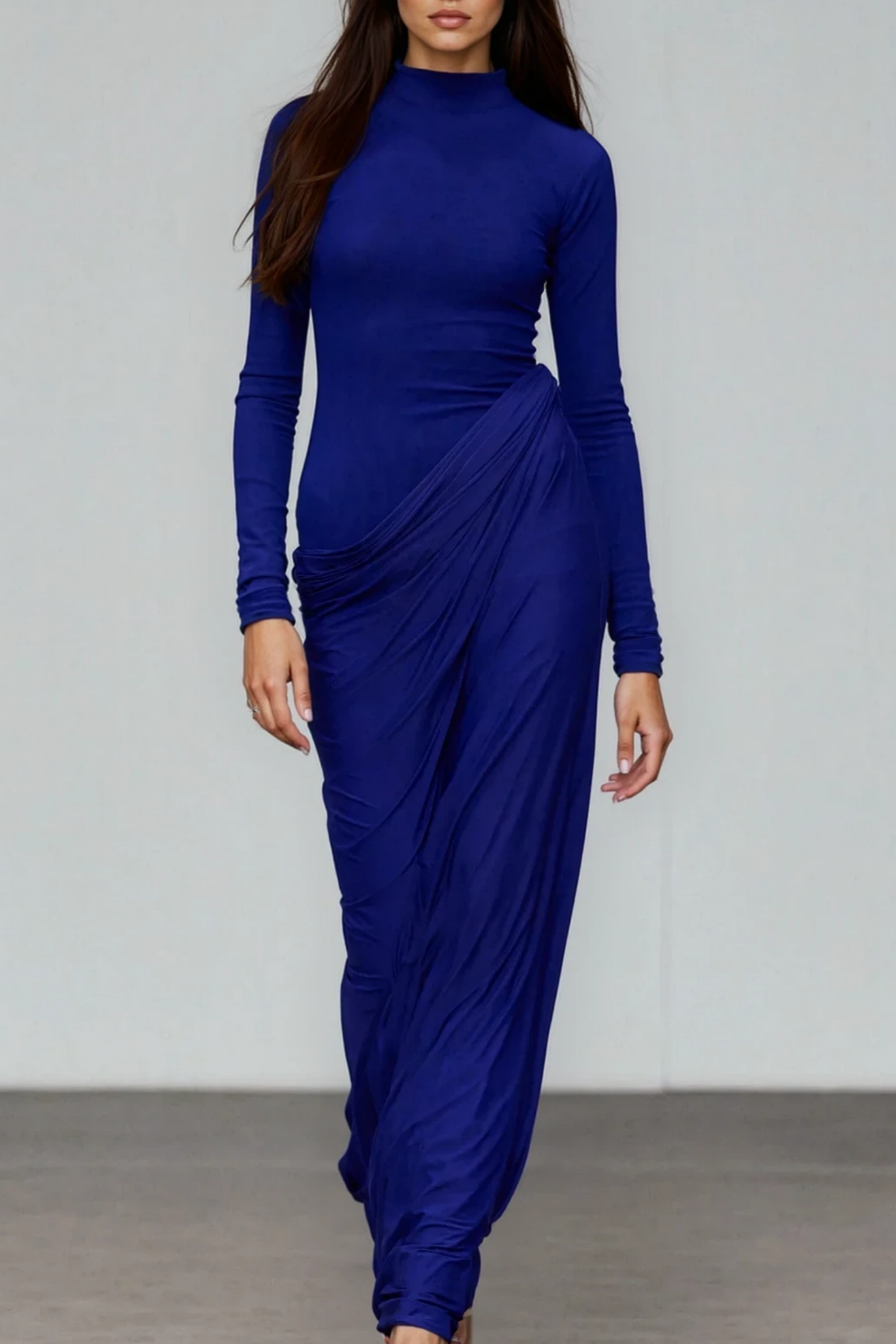Éva Blue Draped Gathered Maxi Dress