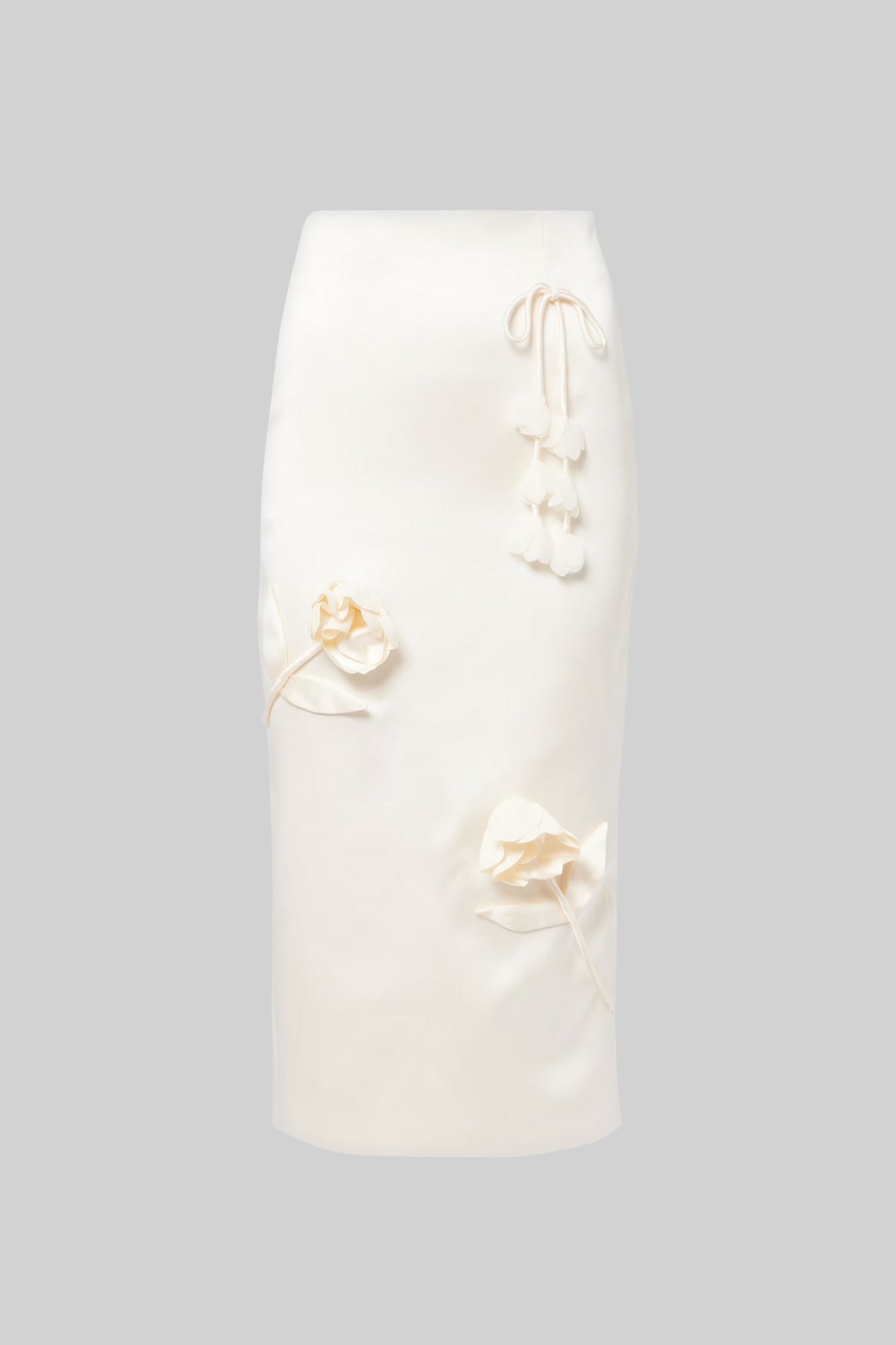 Taffeta Pencil Skirt with Bow and Floral Details - Ivoire