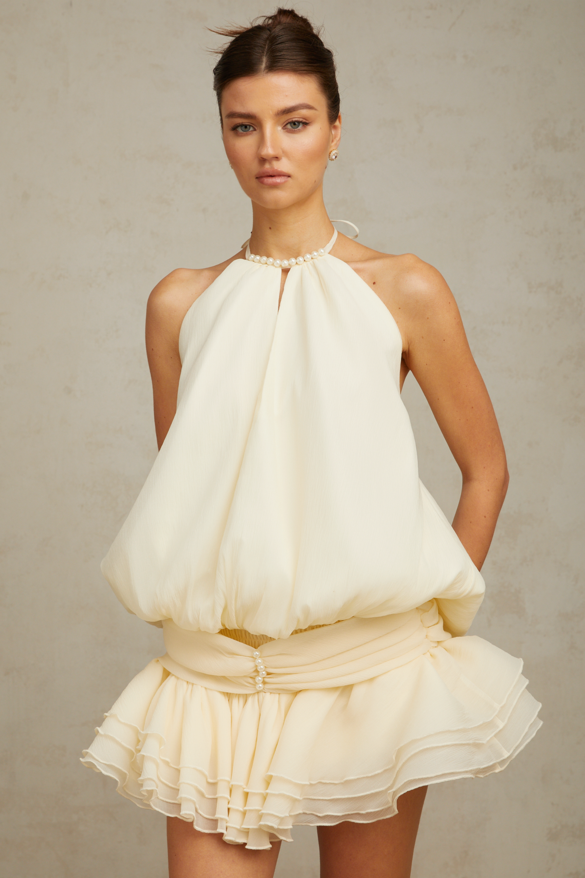 faux pearl mini dress Bérénice white halterneck faux-pearl mini dress (Final Sale-US Only)