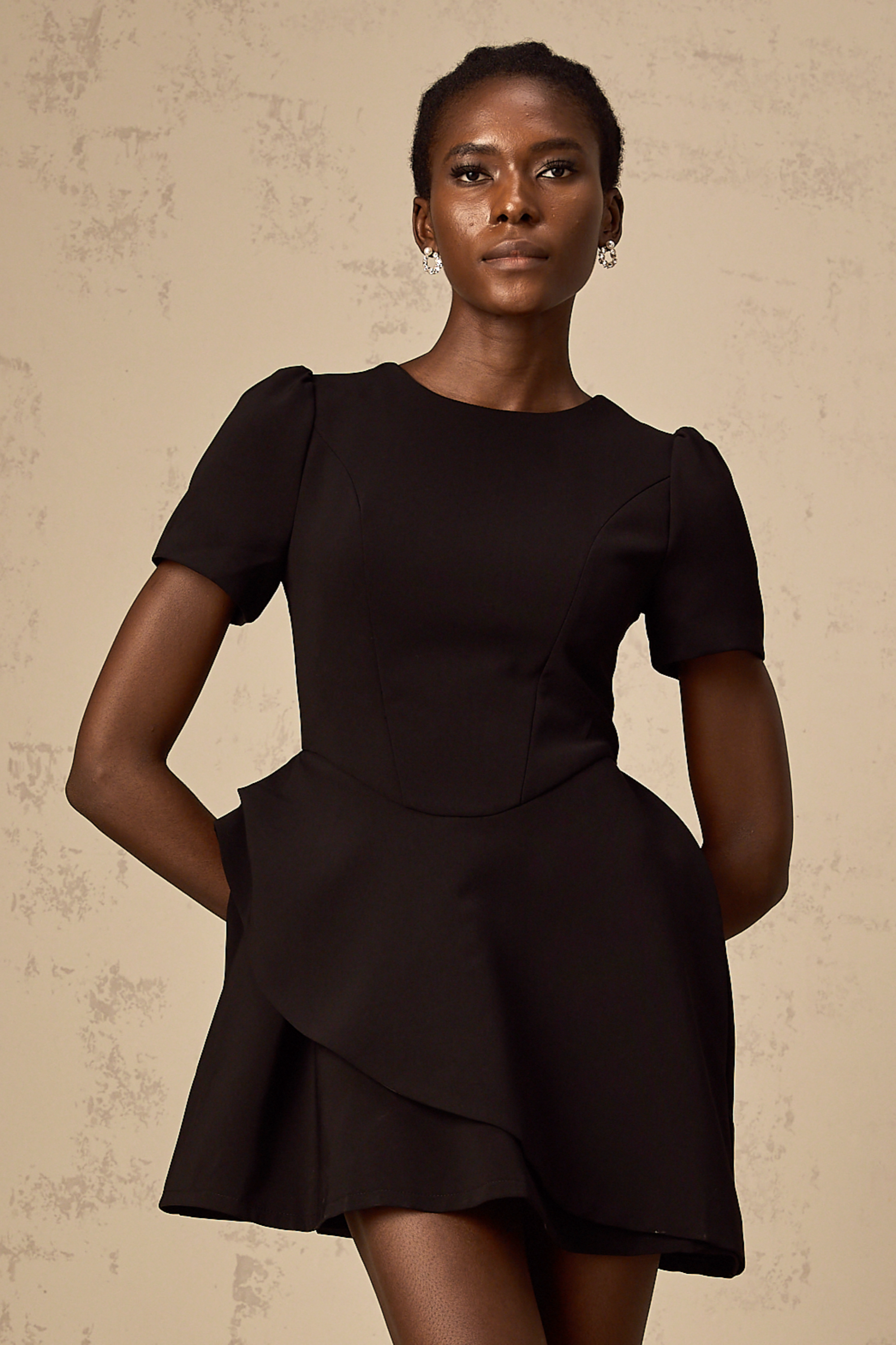 Emma black asymmetrical ruffled mini dress