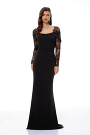 Georgiana Black Lace Panel Flared Maxi Gown (Final Sale-US Only)