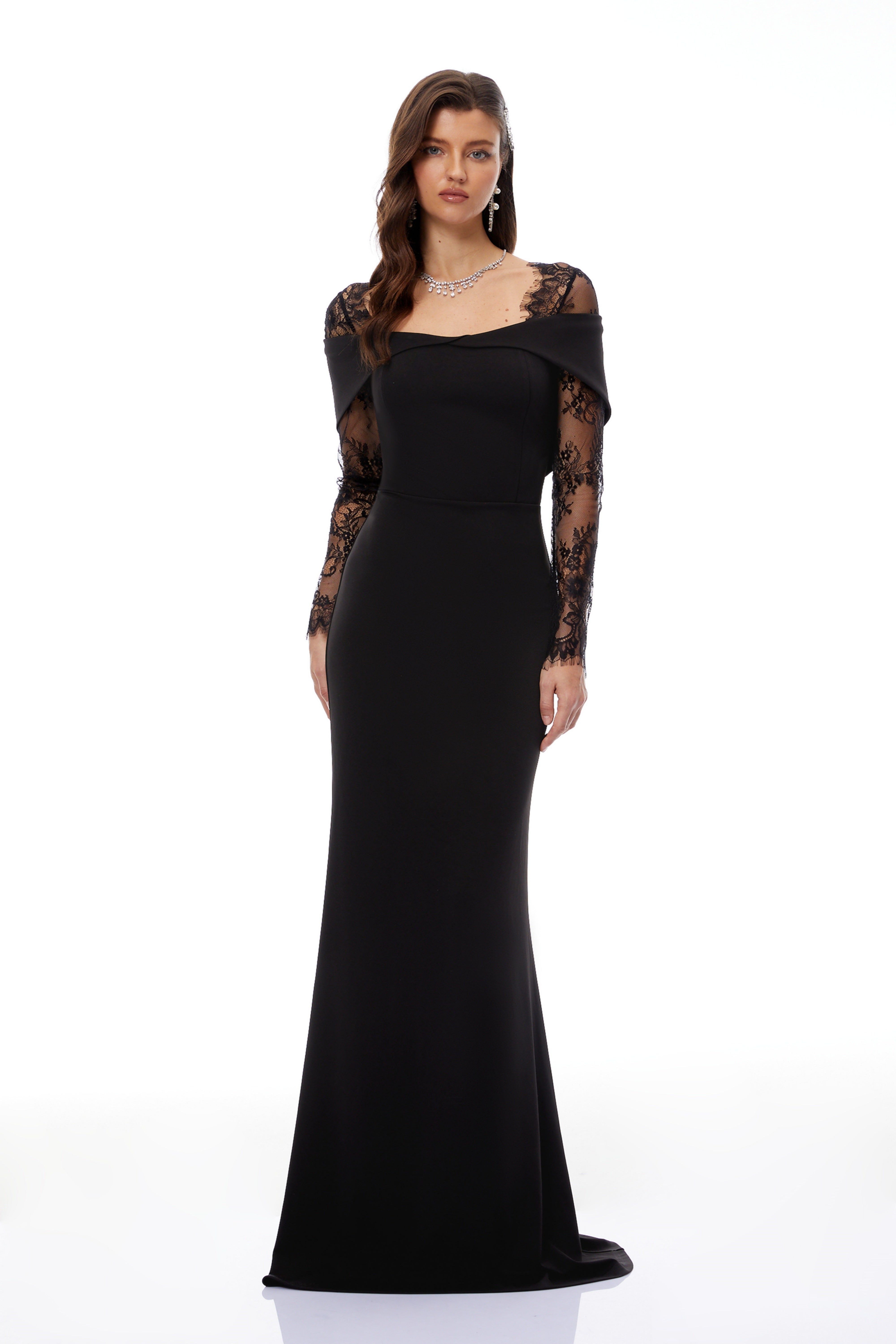 Georgiana Black Lace Panel Flared Maxi Gown (Final Sale-US Only)