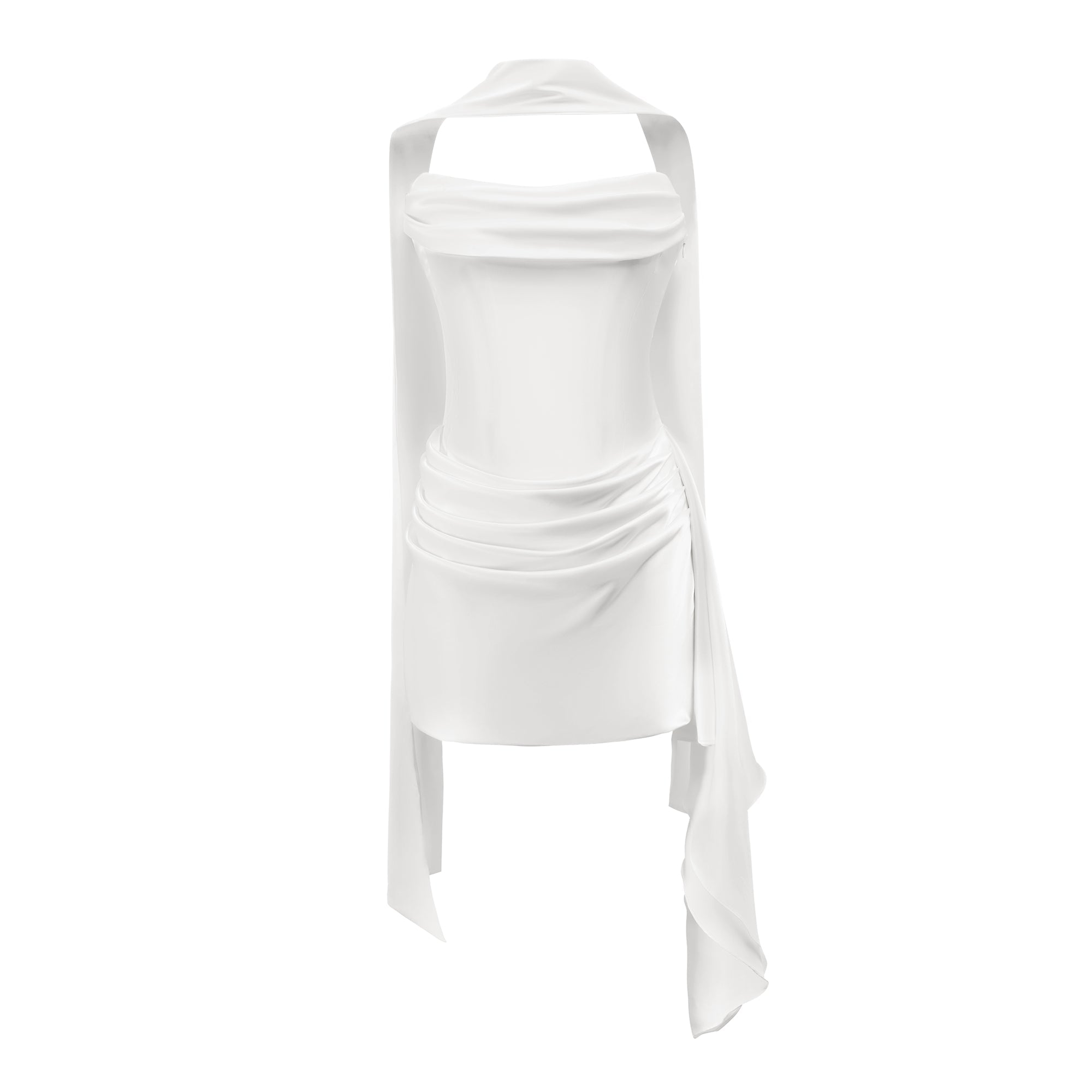Zenina White Ruched Ribbon Detail Mini Dress (Final Sale-US Only)