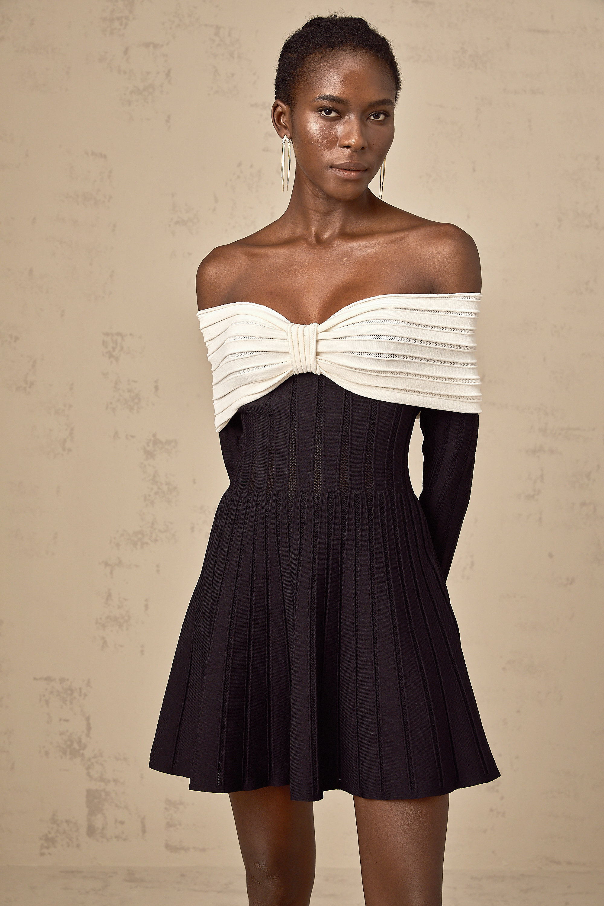 Justine black off-shoulder bow knit mini dress (Final Sale-US Only)