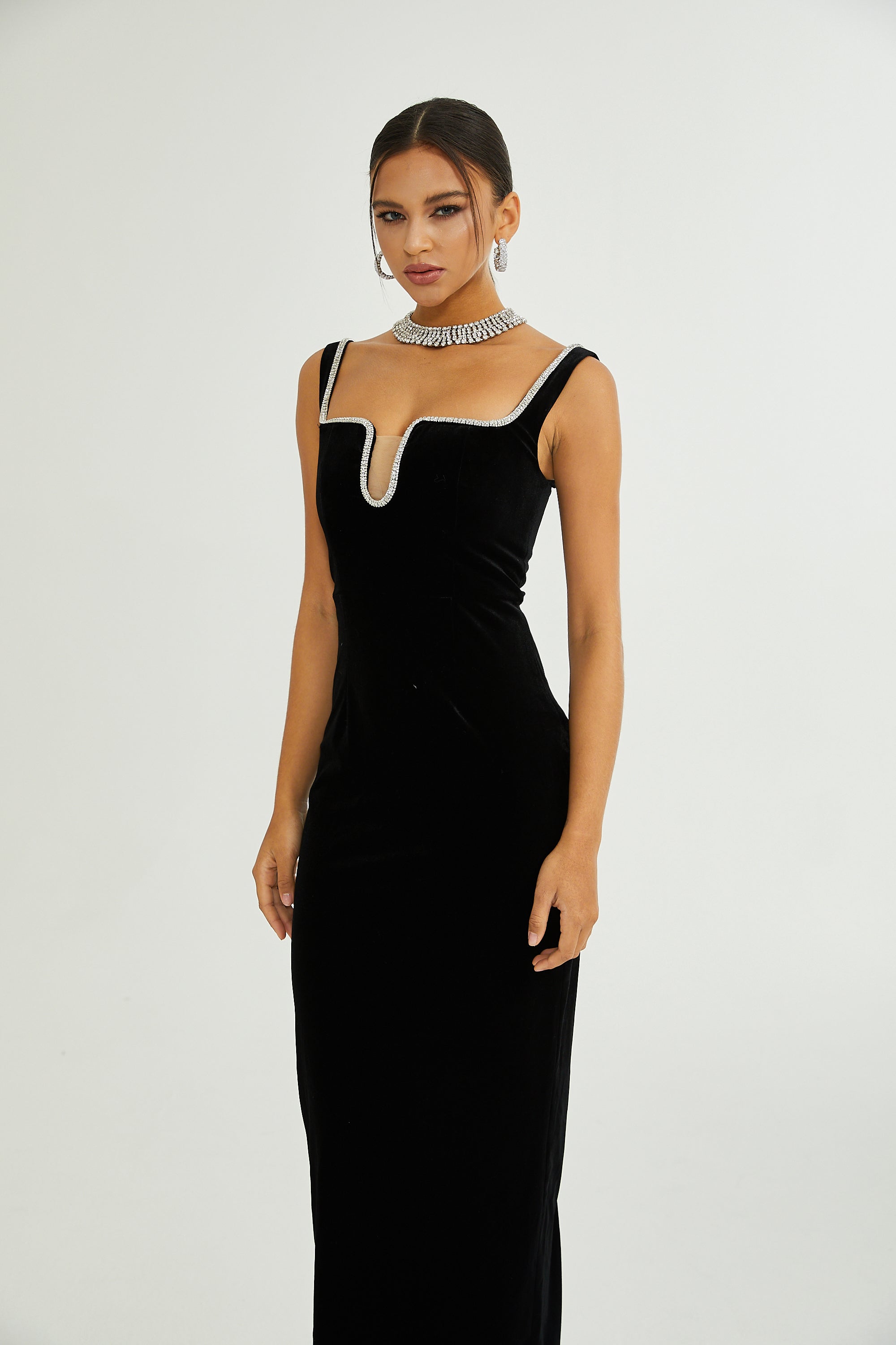 Blanche black U-neck midi dress
