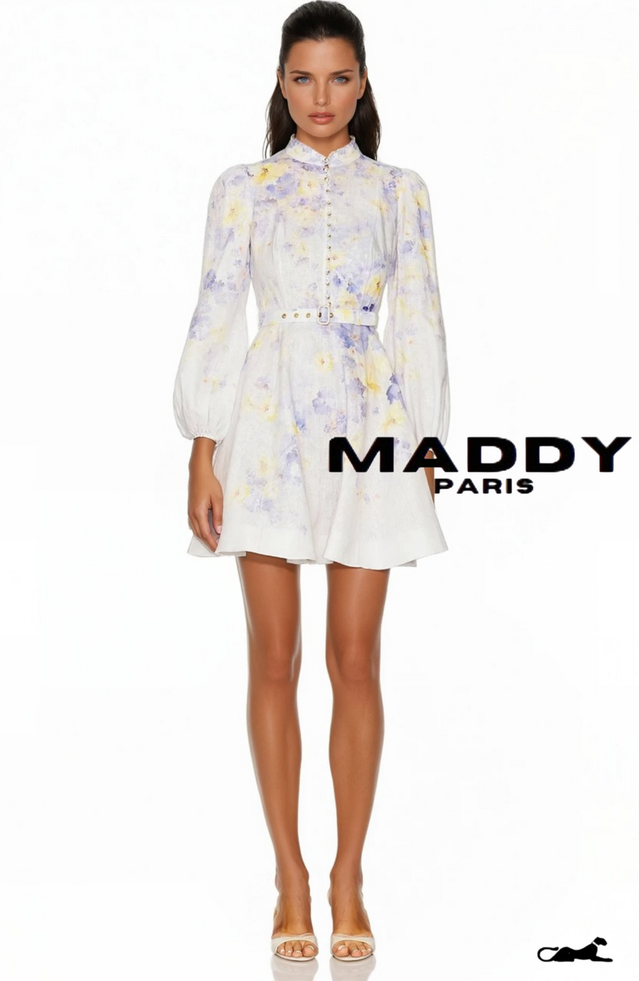 NATALIA LINEN BUTTONED MINI DRESS – WHITE BLUE