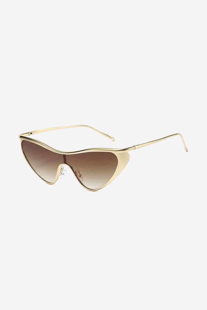 Futuristic Cat-Eye Shield Sunglasses with Gold Frame – Brown