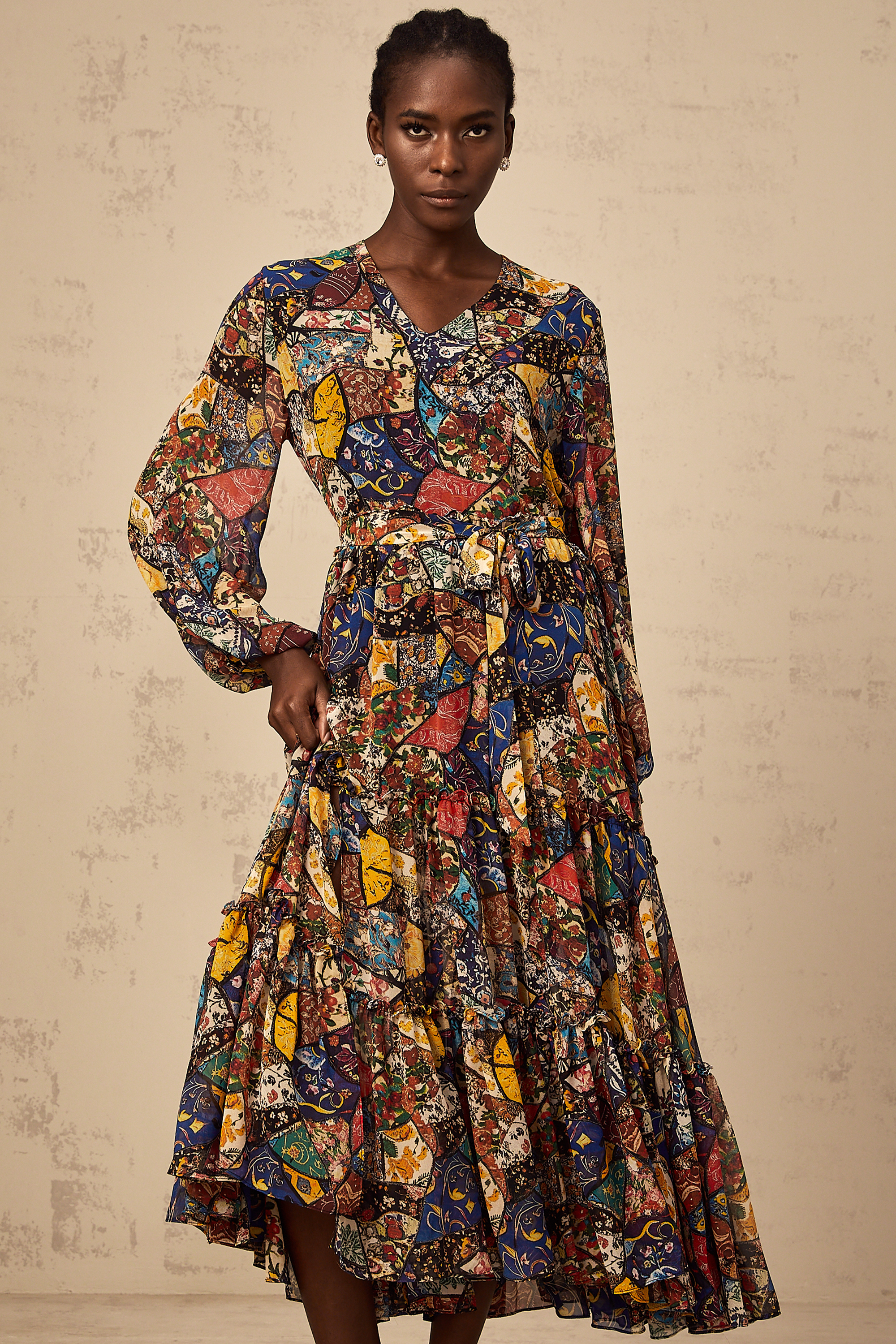 Diane brown bohemian shirring midi dress