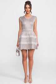 Sequin Cap Sleeve Mini Dress With Tiered Ruffle Skirt - Silver