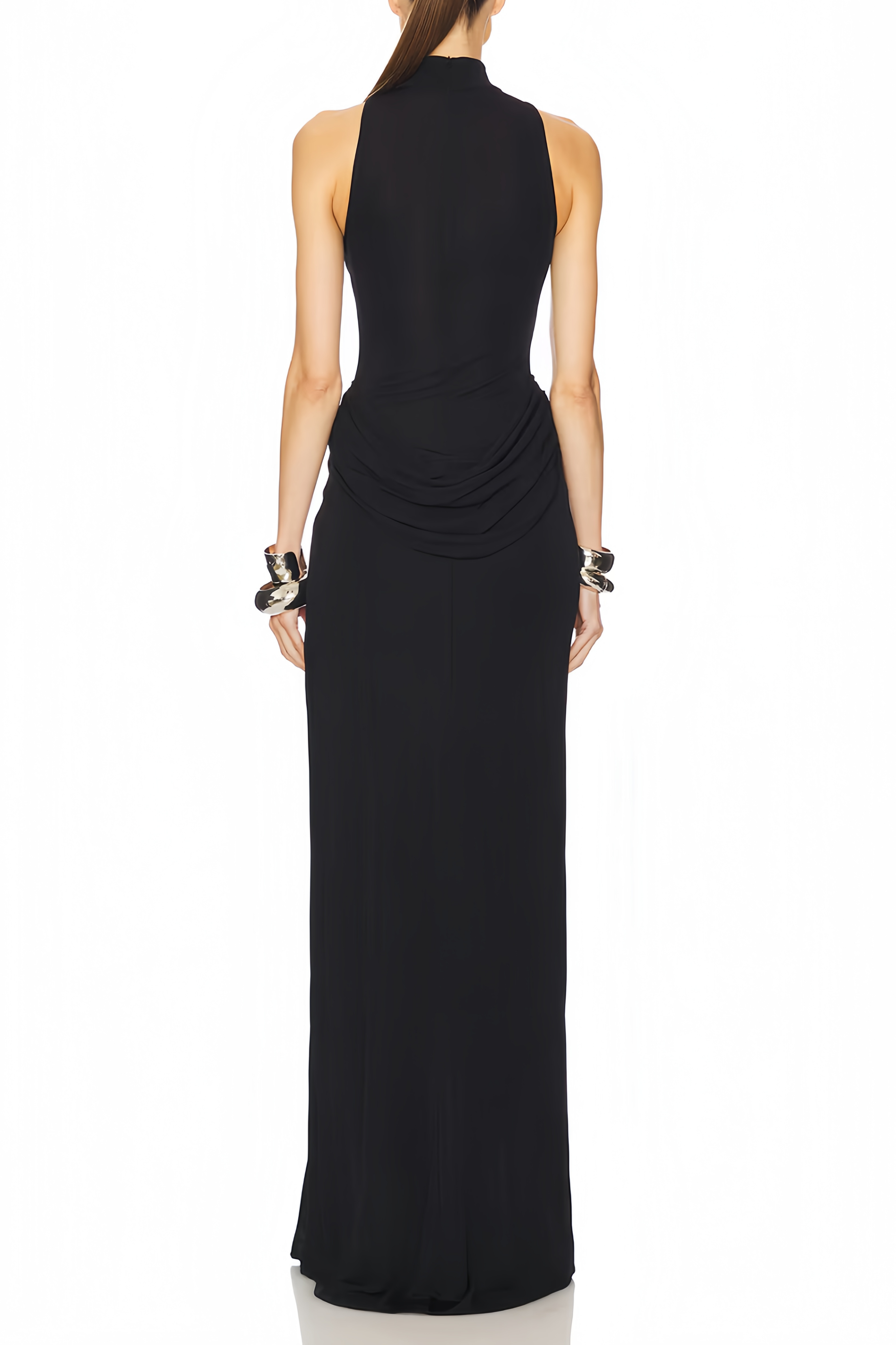 Mystérieuse Black Turtleneck Draped Maxi Dress