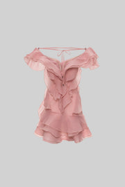 Layered Sheer Mini Dress With Ruffled Design - Pink