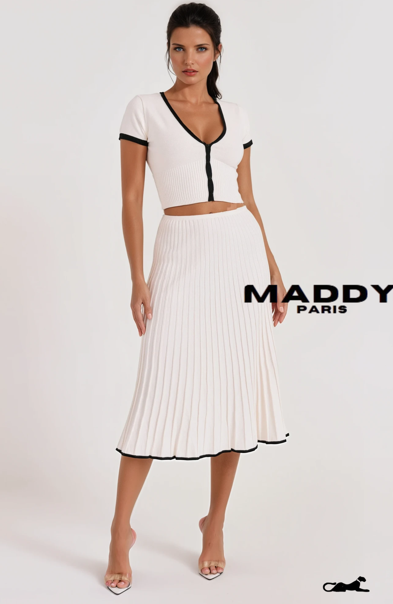 JOLENE RIBBED KNIT MIDI SKIRT SET - WHITE
