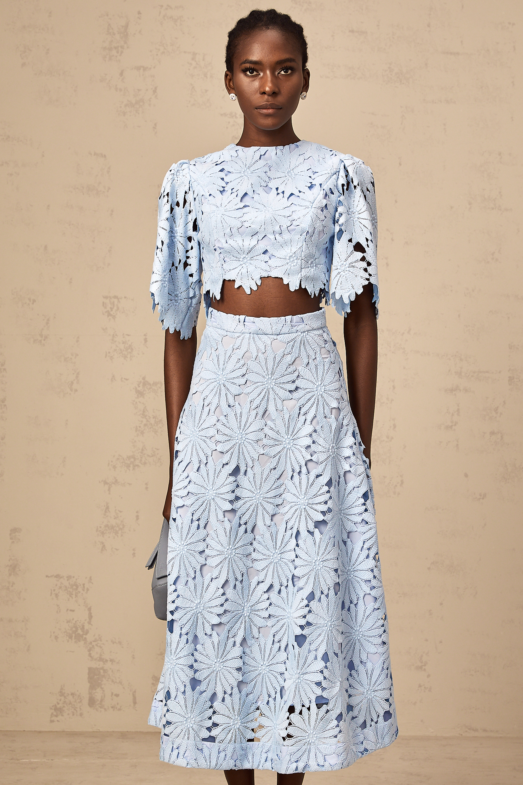 Audrey blue guipure-lace top & skirt matching set (Final Sale-US Only)