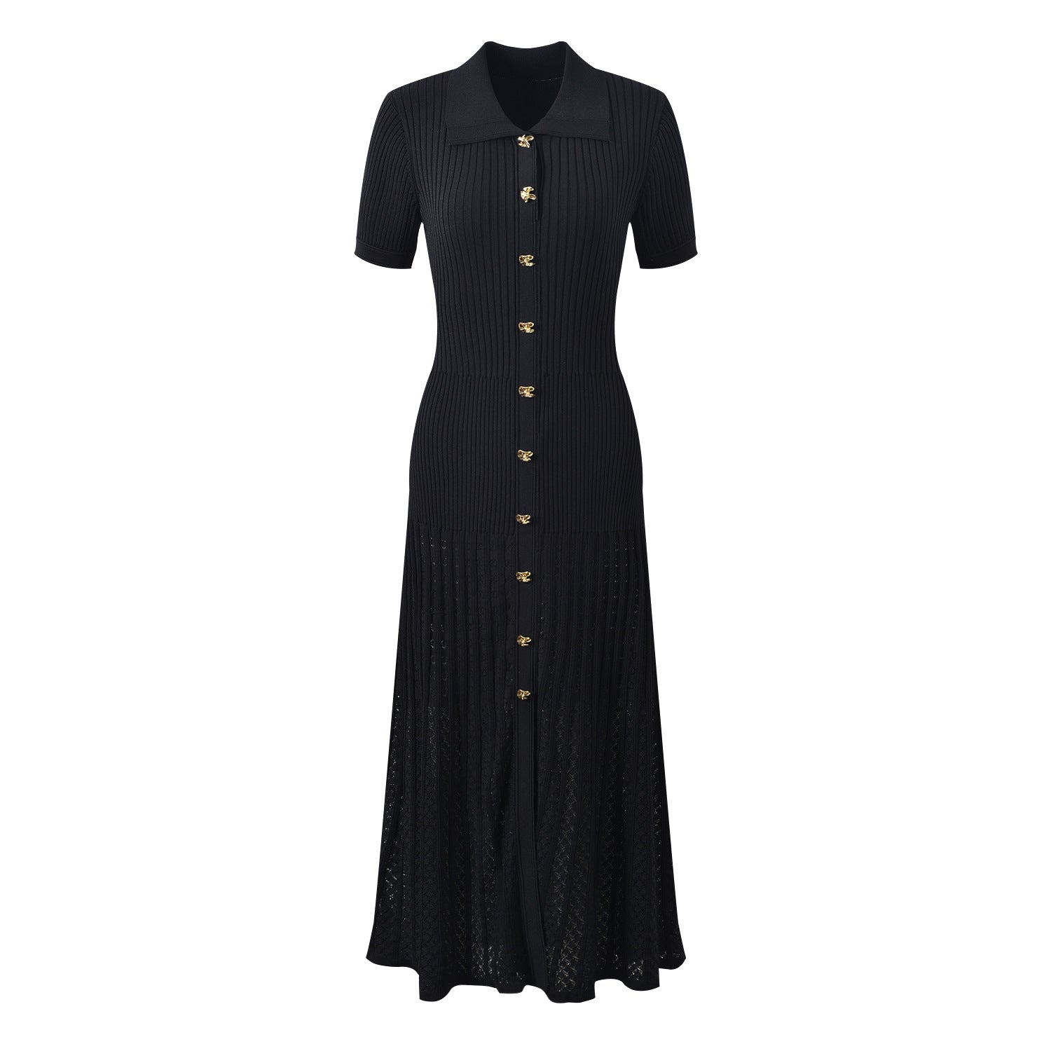 Black button fashion maxi dress