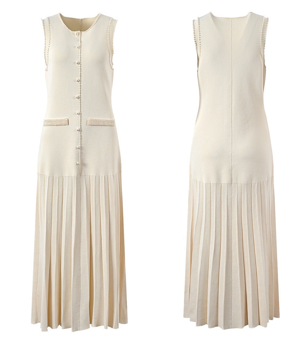 SANDRO  Pearl-Trim Midi Dress - Beige