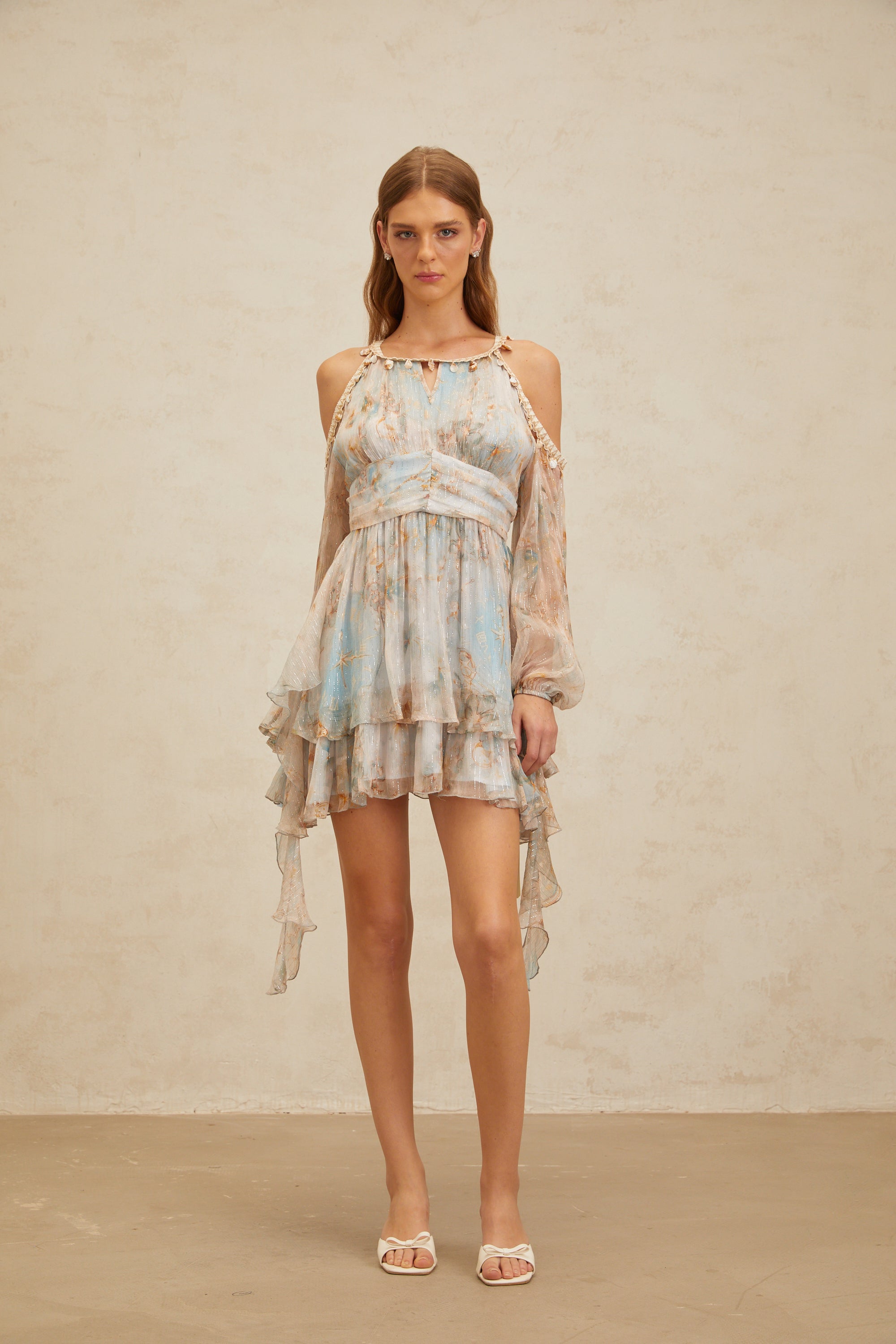 Glannon Blue Floral Print Silk Mini Dress