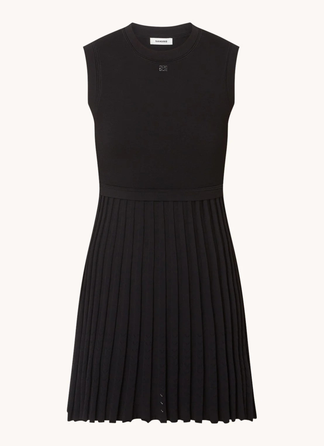 Sandro Scorpion fine knit mini dress with pleated detail - Black