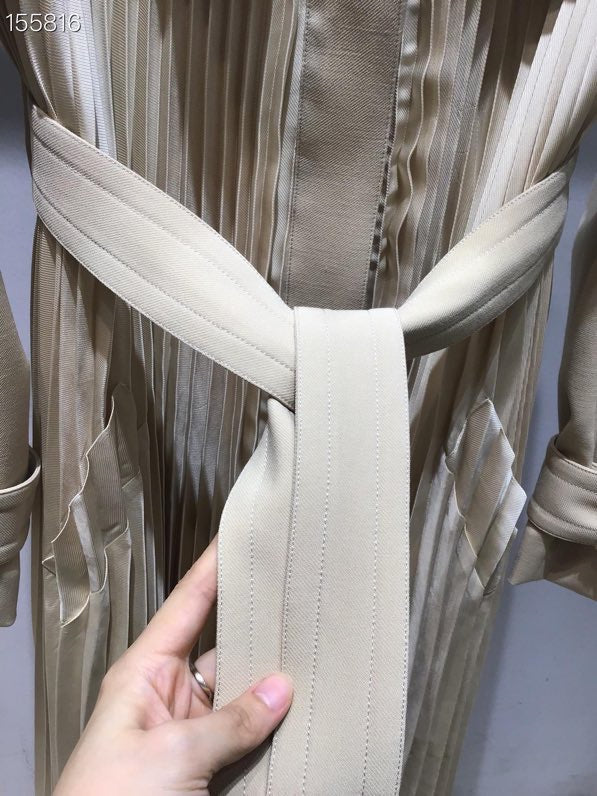 Sandro Ruffle Pleated Trench Coat with Belt - beige