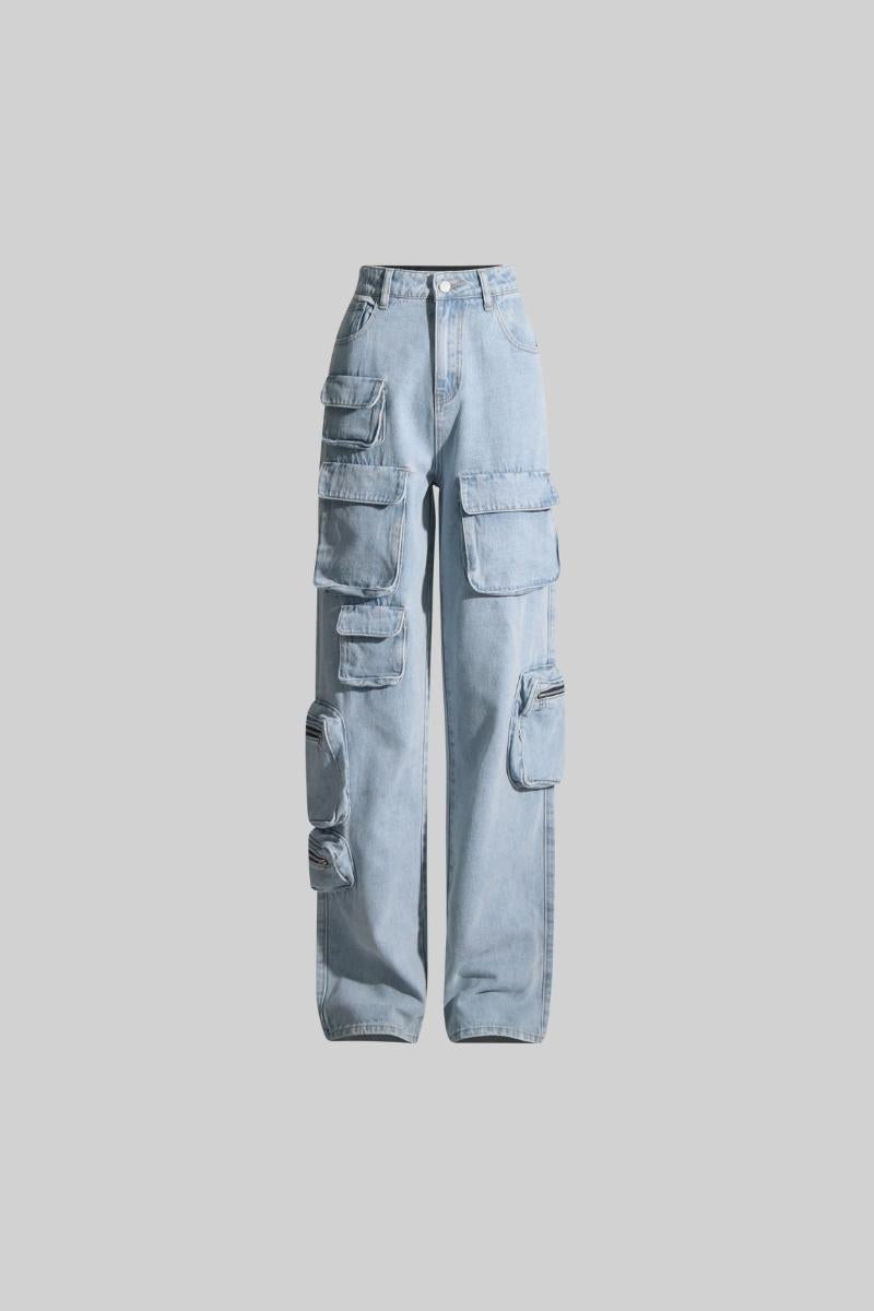 VICTORIA Cargo Jeans with Pockets - Blue