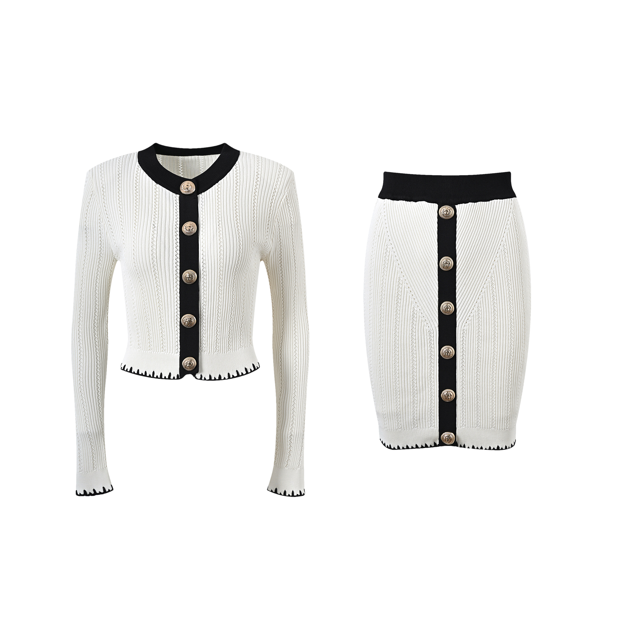 Éliane contrast-trim jacket & skirt matching set (Final Sale-US Only)