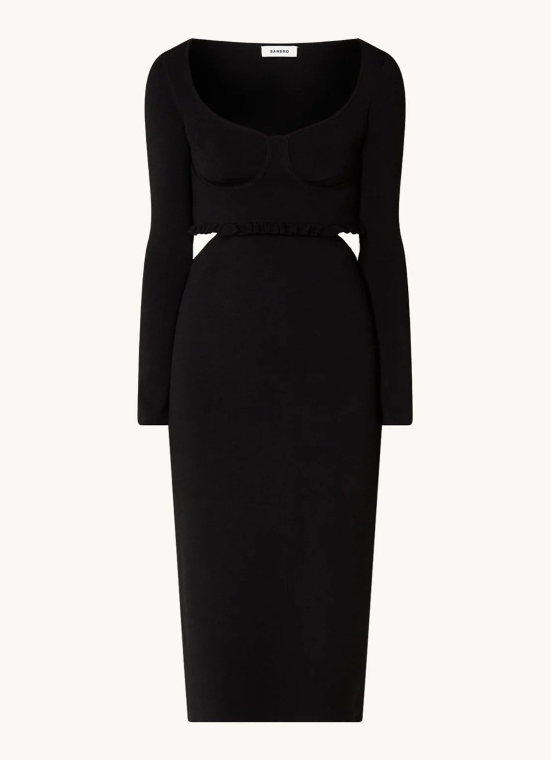 Sandro Midi pencil dress with cut-out detail and flounce - Black