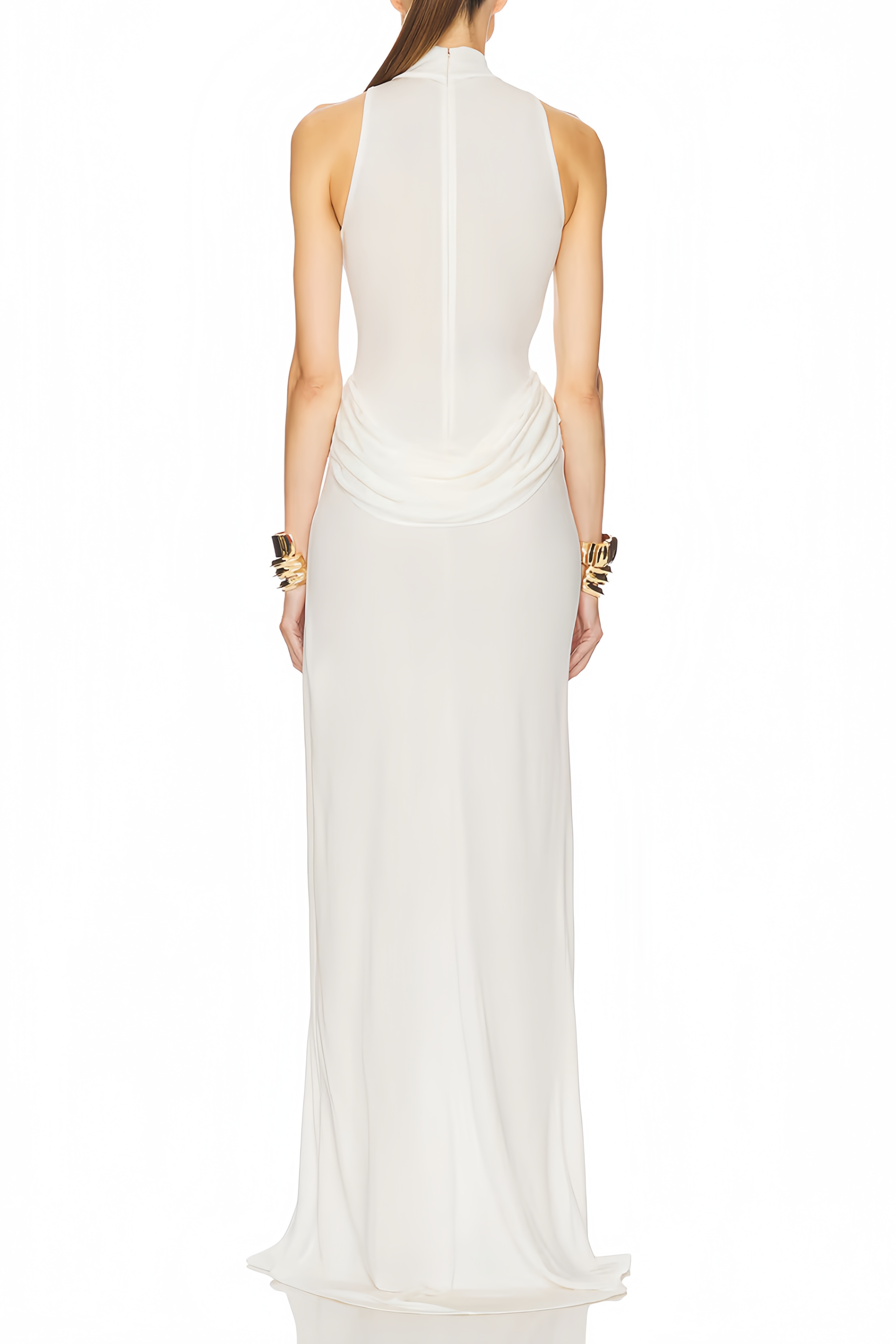 Mystérieuse White Turtleneck Draped Maxi Dress