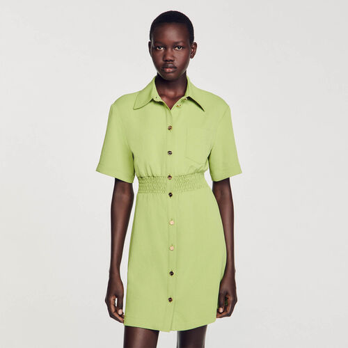 SANDRO SHORT BUTTON-UP MINI DRESS - Green