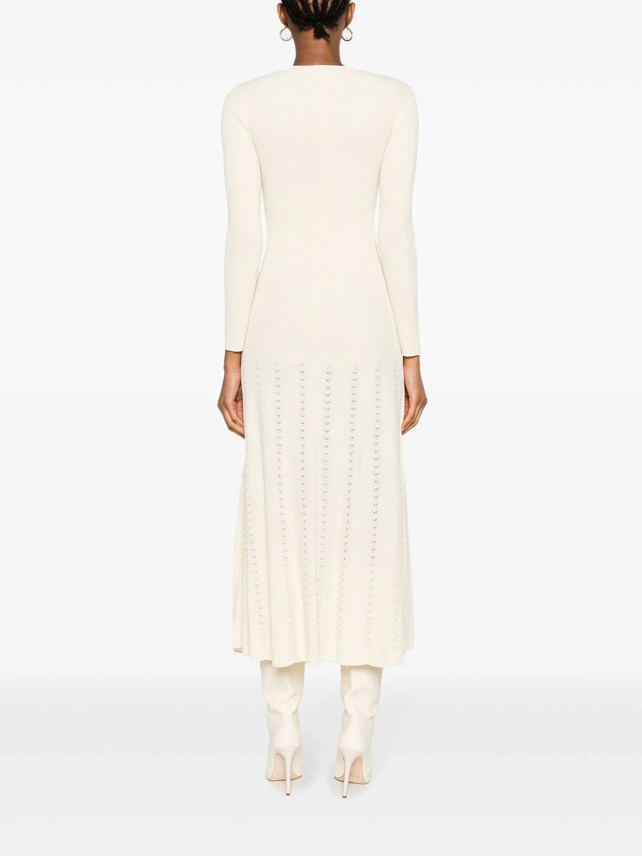 SANDRO ribbed-knit midi dress - Beige