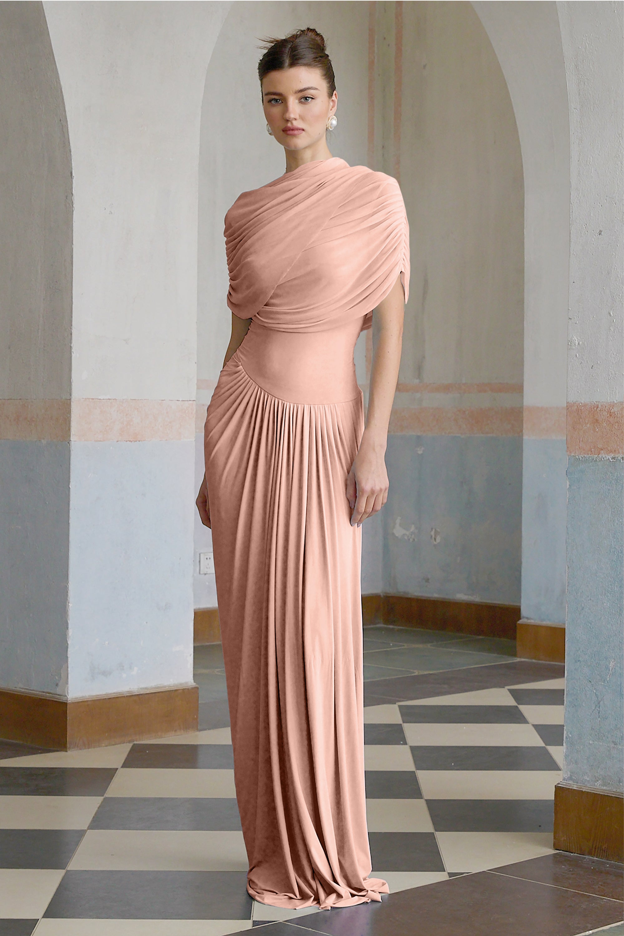 Catherine asymmetrical pleated maxi dress in Pink (Final Sale-US Only)