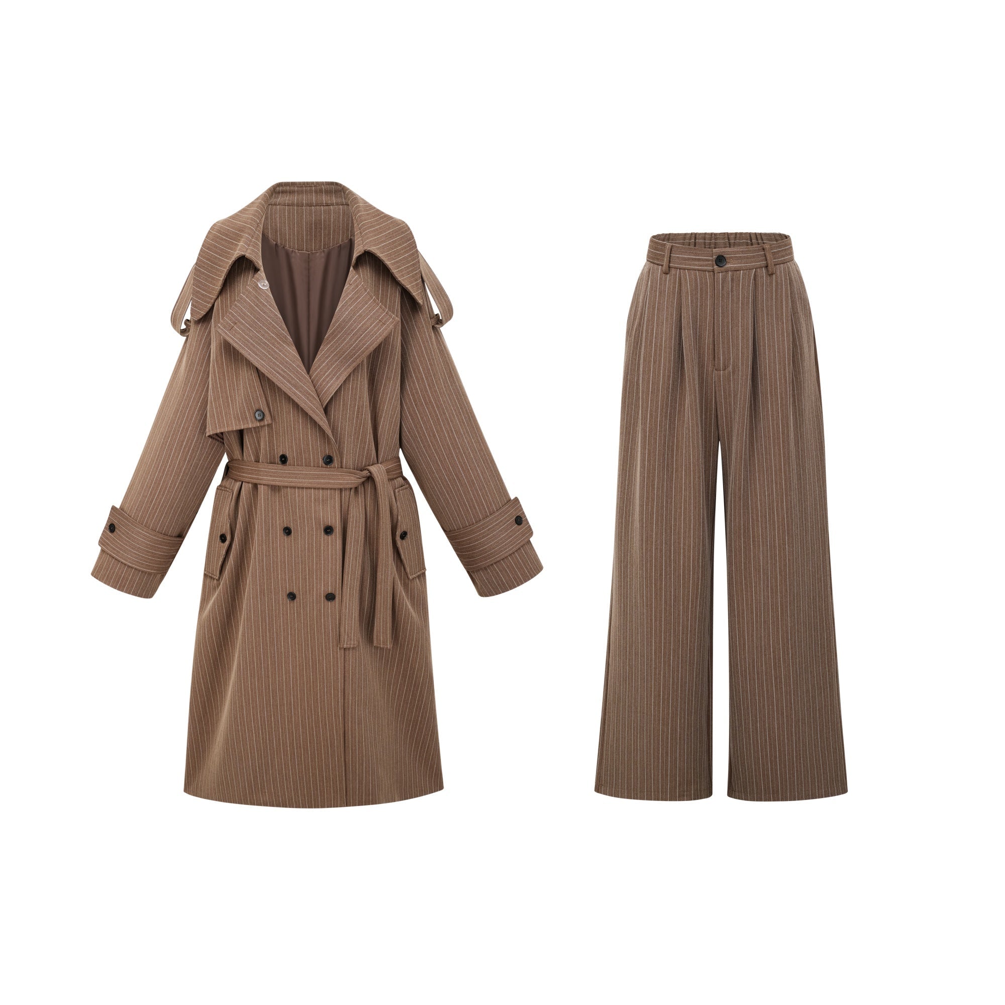 Clémence Brown Striped Trench Coat & Trousers Set (Final Sale-US Only)