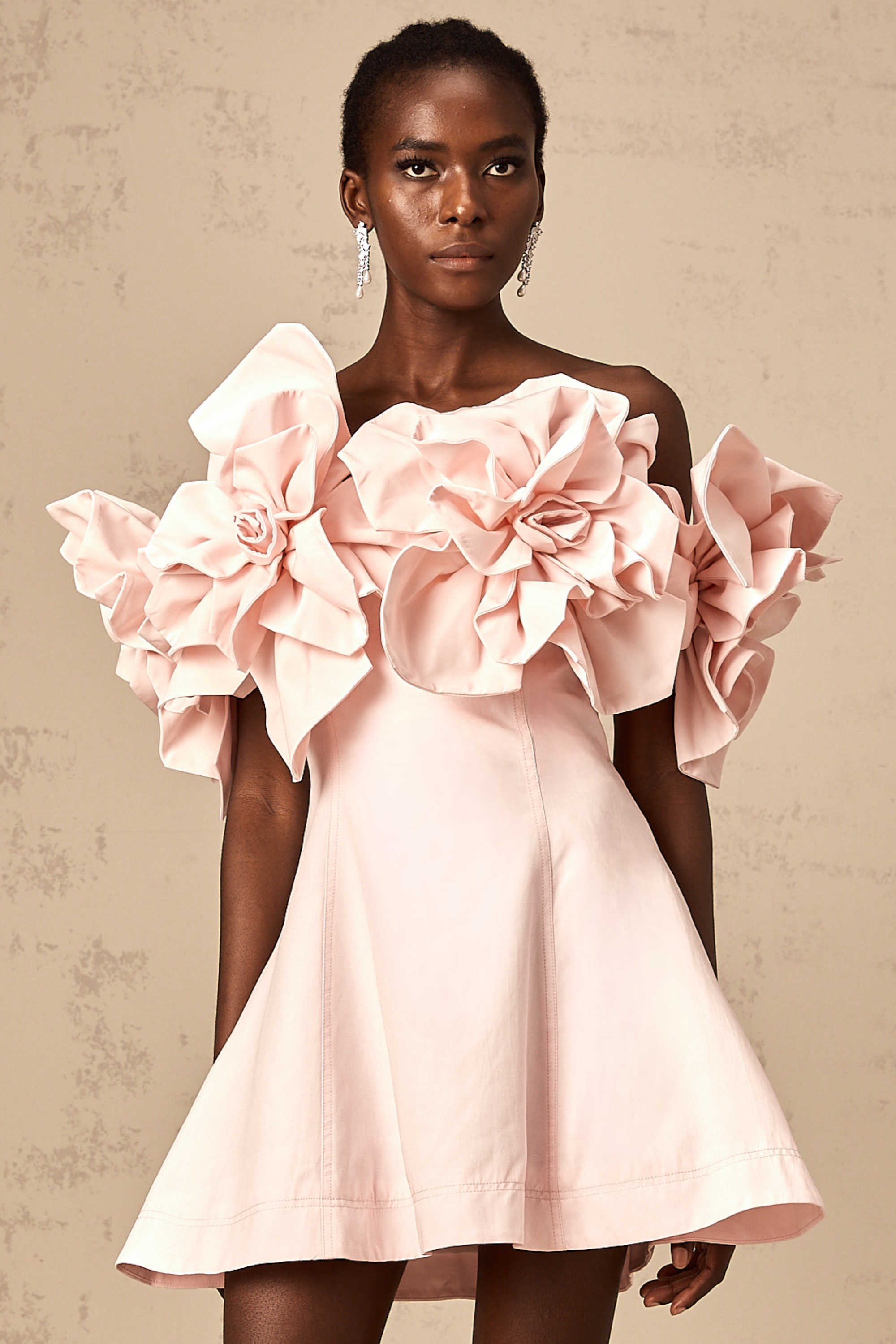 Juliette pink off-shoulder 3D-petal mini dress (Final Sale-US Only)