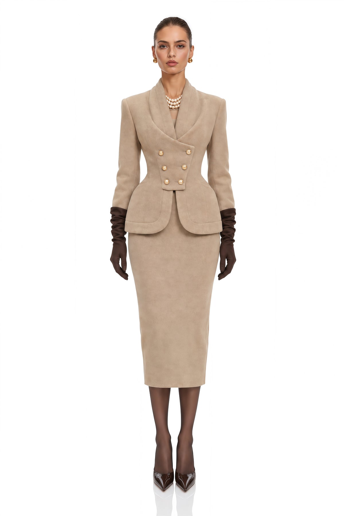 gracie grey double-breasted jacket & skirt set