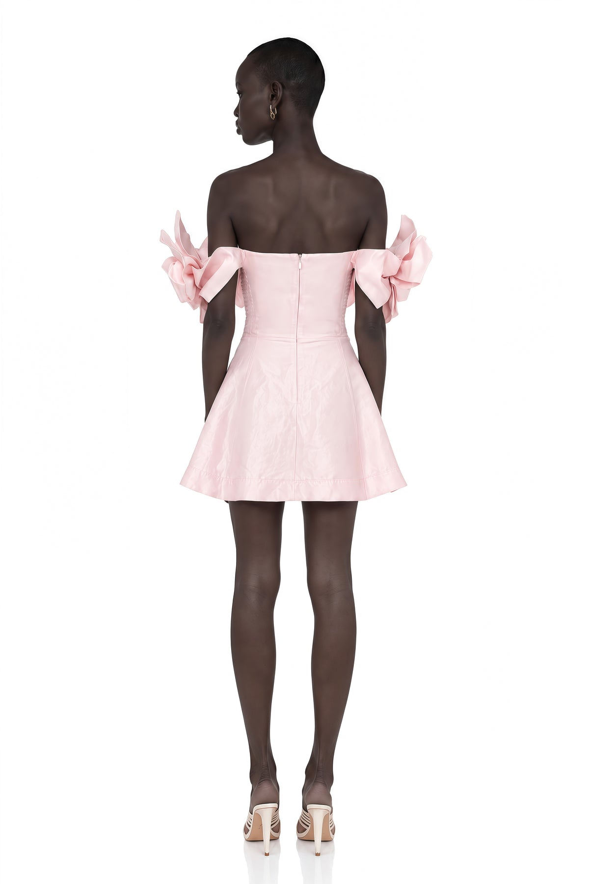 juliette pink off-shoulder 3d-petal mini dress