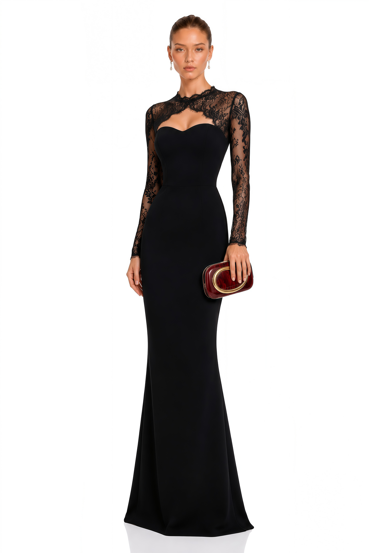 bokamoso black lace panel maxi gown