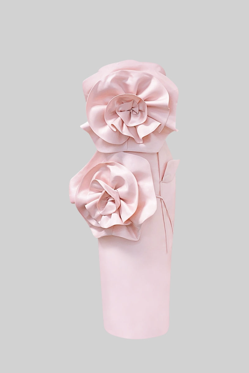 GENEVA 3D Voluminous Flower Design Midi Dress - Light Pink