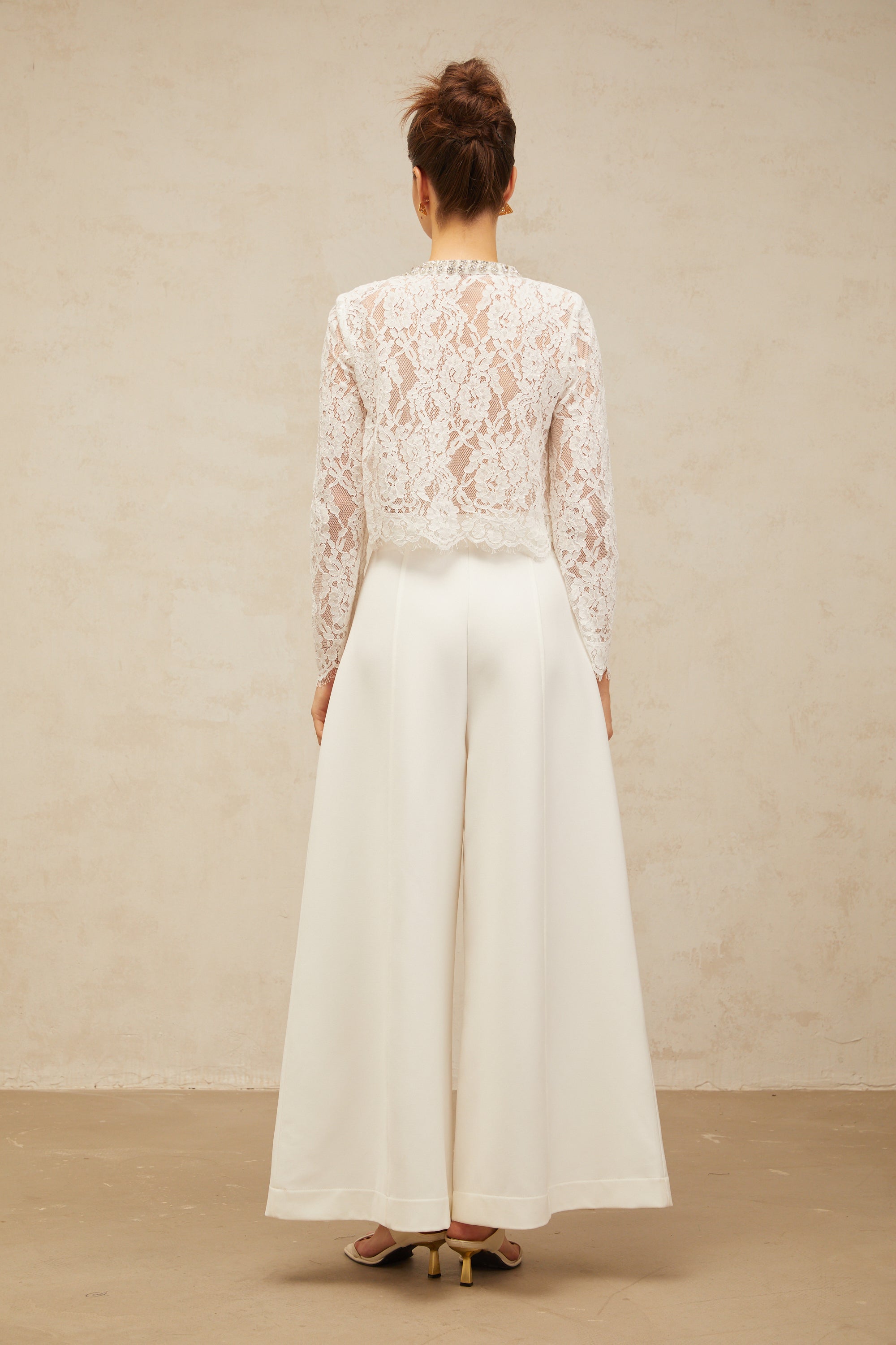 Monique white embellished floral-lace jacket